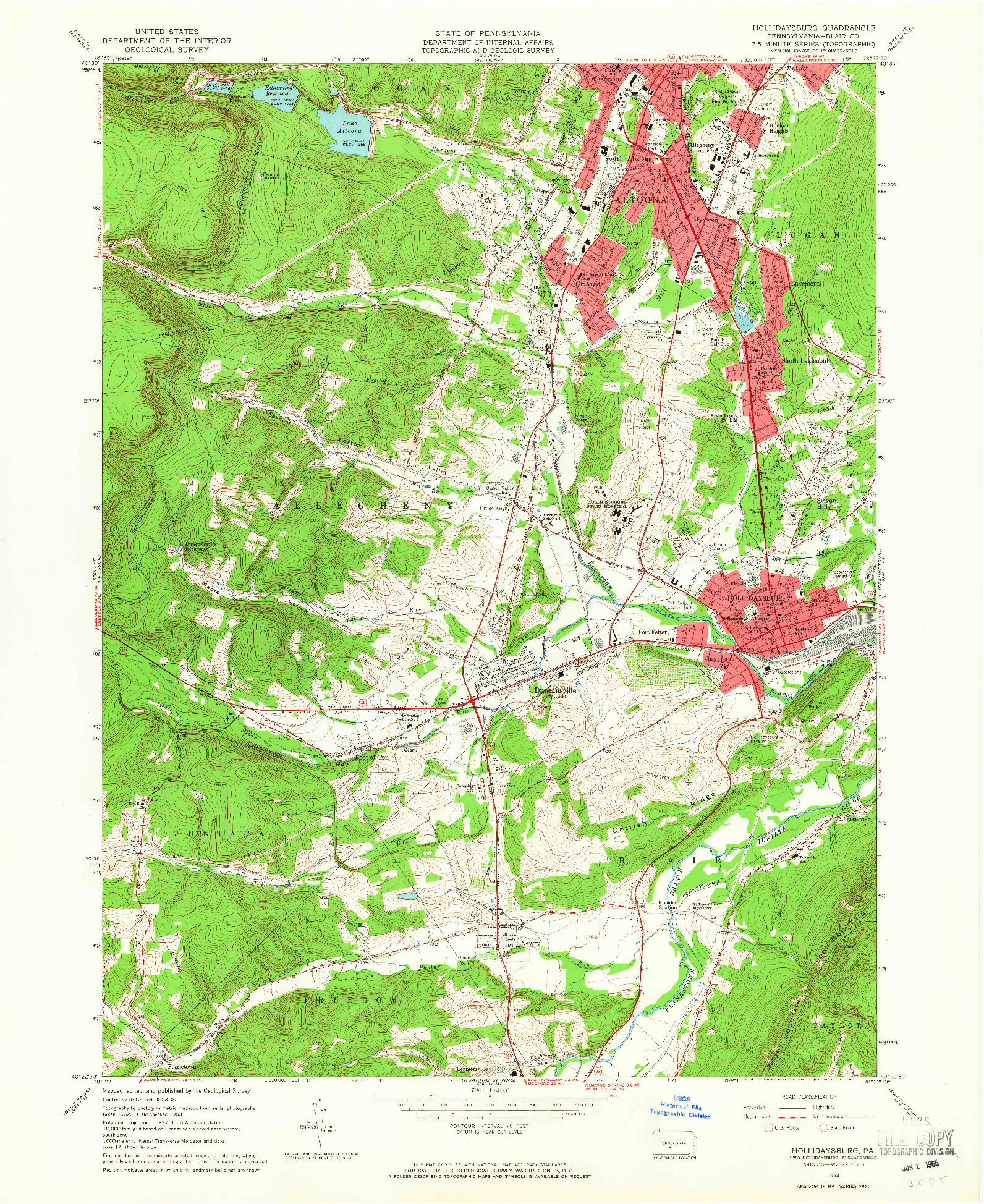 USGS 1:24000-SCALE QUADRANGLE FOR HOLLIDAYSBURG, PA 1963