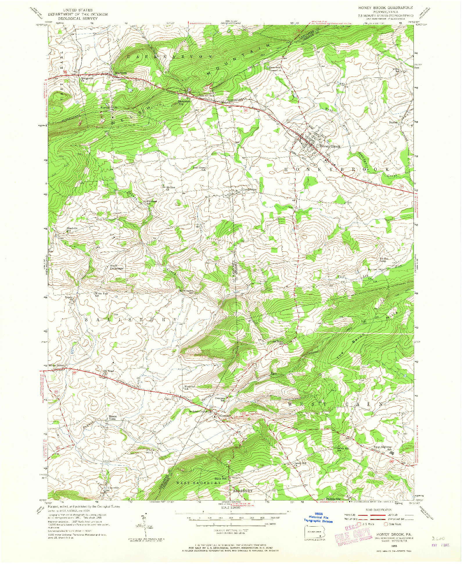 USGS 1:24000-SCALE QUADRANGLE FOR HONEY BROOK, PA 1955