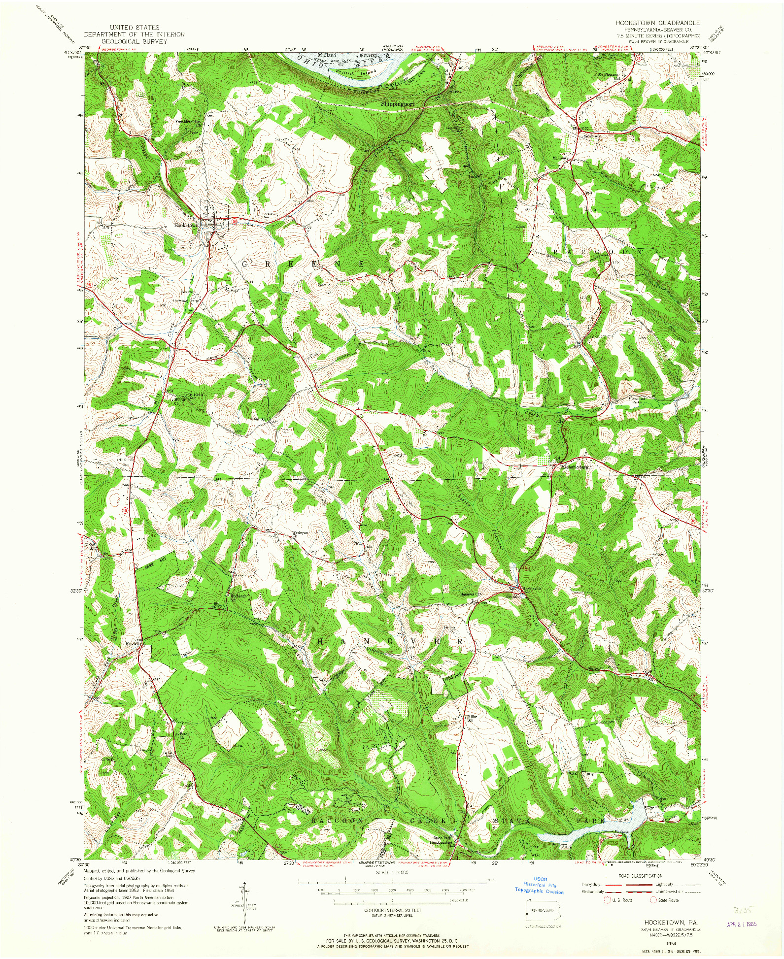 USGS 1:24000-SCALE QUADRANGLE FOR HOOKSTOWN, PA 1954