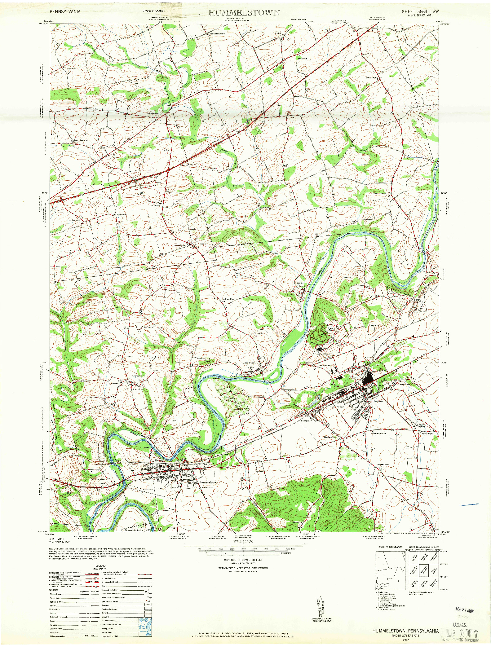 USGS 1:24000-SCALE QUADRANGLE FOR HUMMELSTOWN, PA 1947