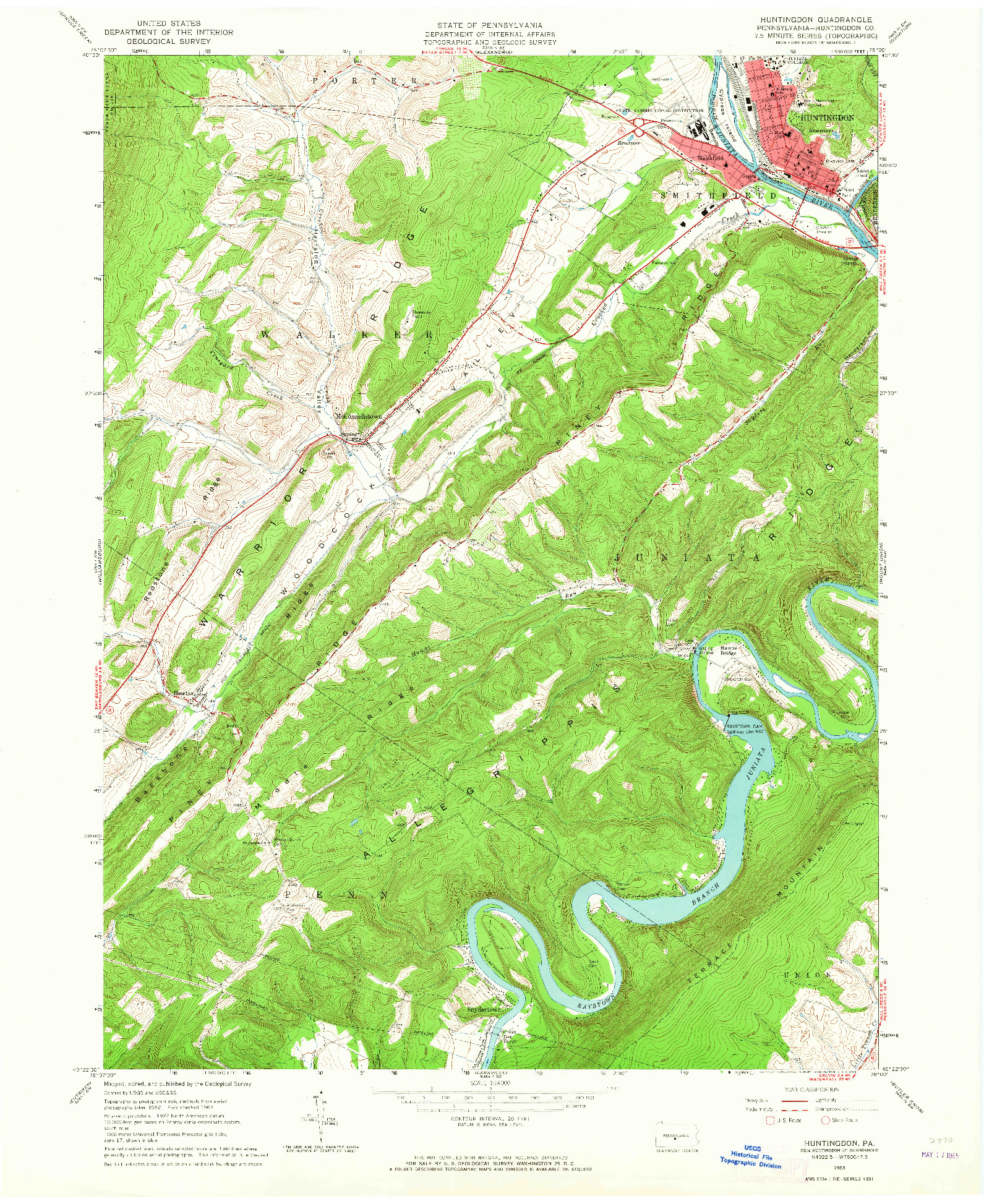 USGS 1:24000-SCALE QUADRANGLE FOR HUNTINGDON, PA 1963