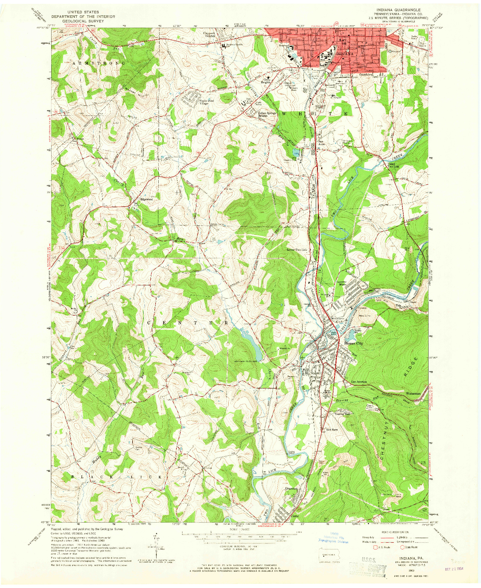 USGS 1:24000-SCALE QUADRANGLE FOR INDIANA, PA 1963