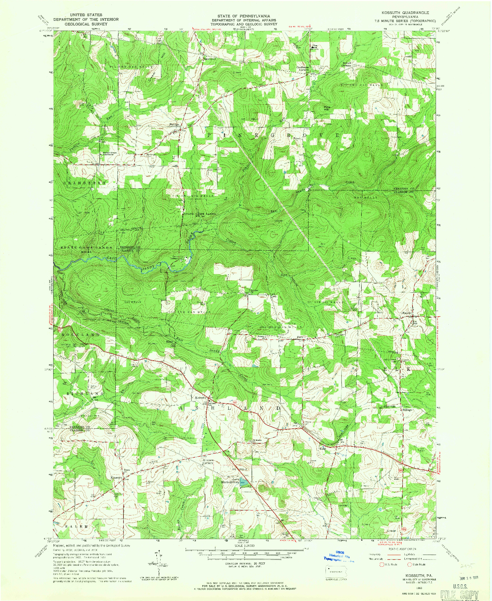 USGS 1:24000-SCALE QUADRANGLE FOR KOSSUTH, PA 1963