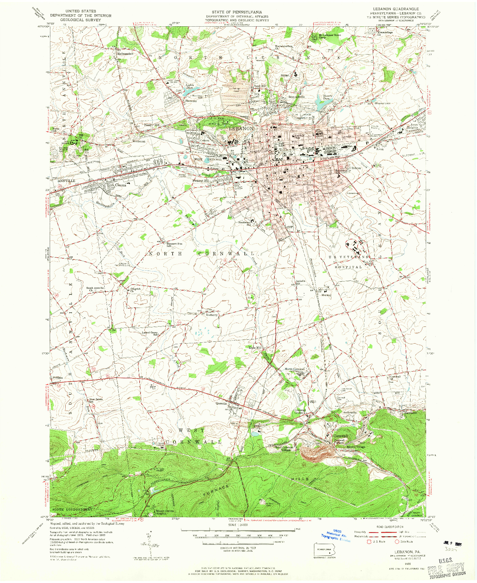 USGS 1:24000-SCALE QUADRANGLE FOR LEBANON, PA 1955