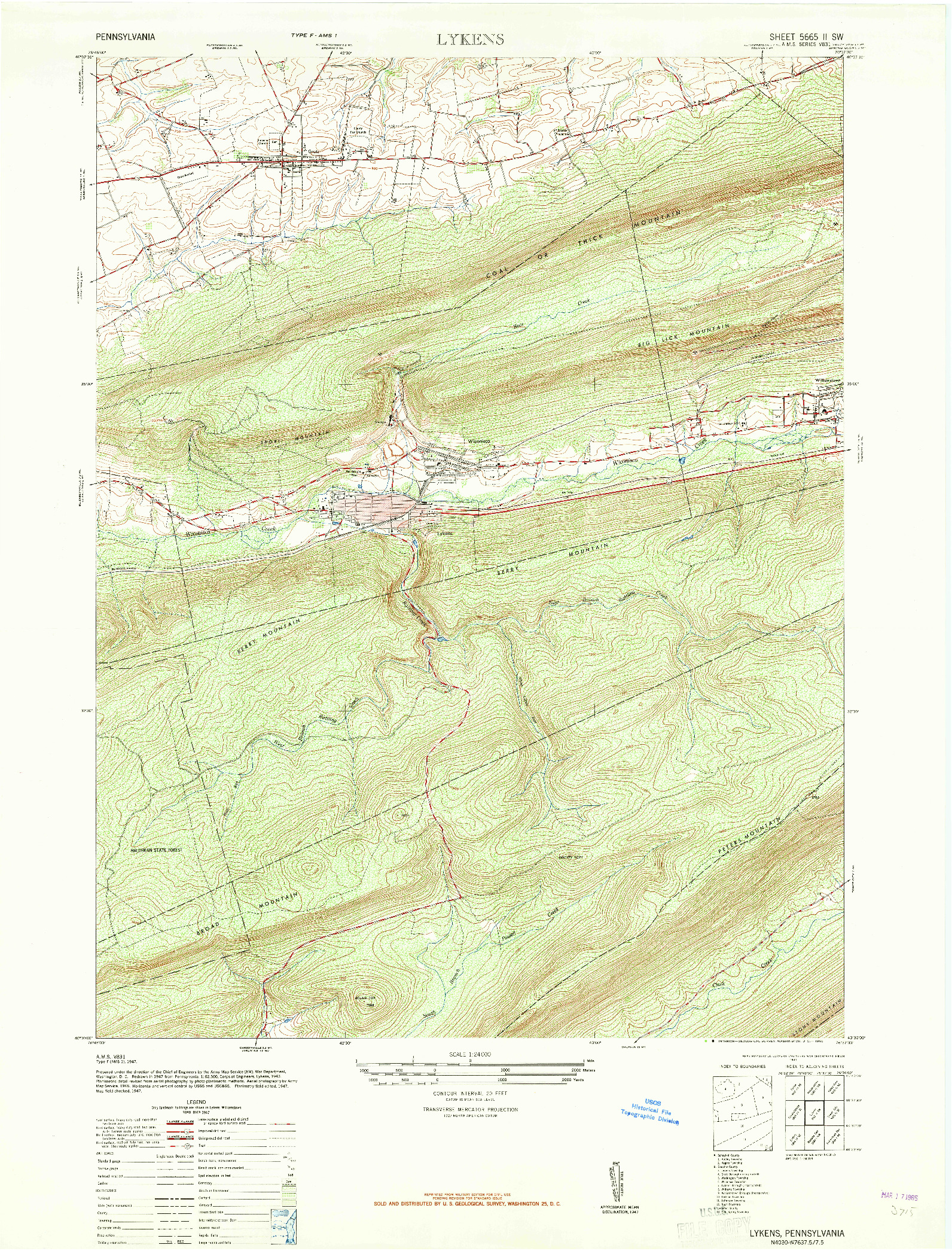 USGS 1:24000-SCALE QUADRANGLE FOR LYKENS, PA 1947