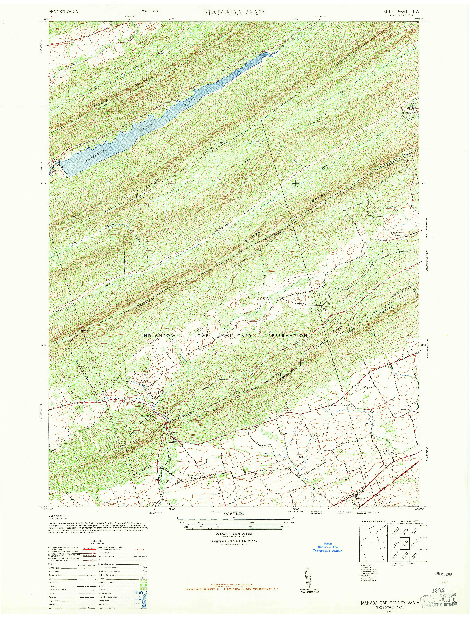 USGS 1:24000-SCALE QUADRANGLE FOR MANADA GAP, PA 1947