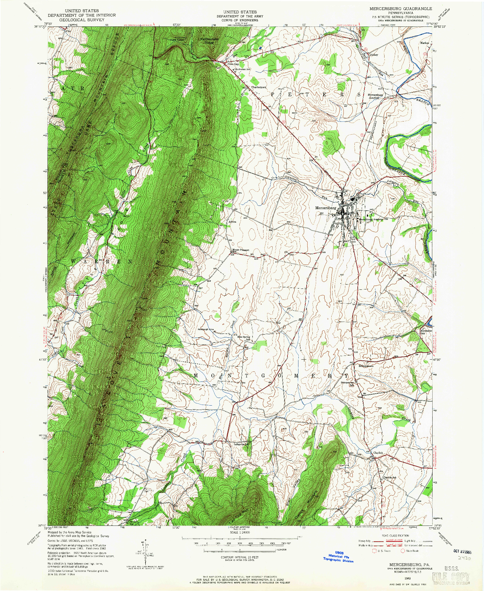 USGS 1:24000-SCALE QUADRANGLE FOR MERCERSBURG, PA 1943