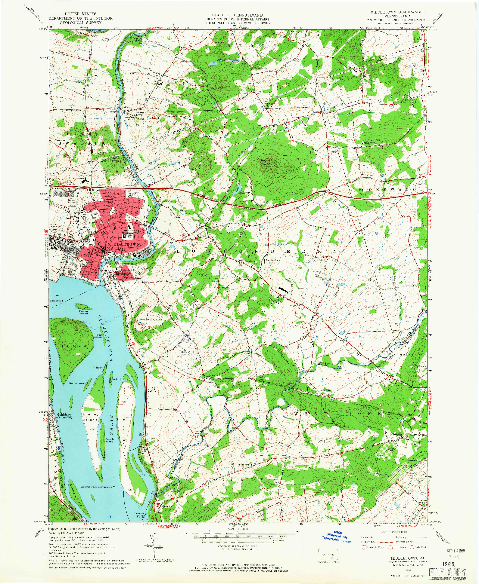 USGS 1:24000-SCALE QUADRANGLE FOR MIDDLETOWN, PA 1963