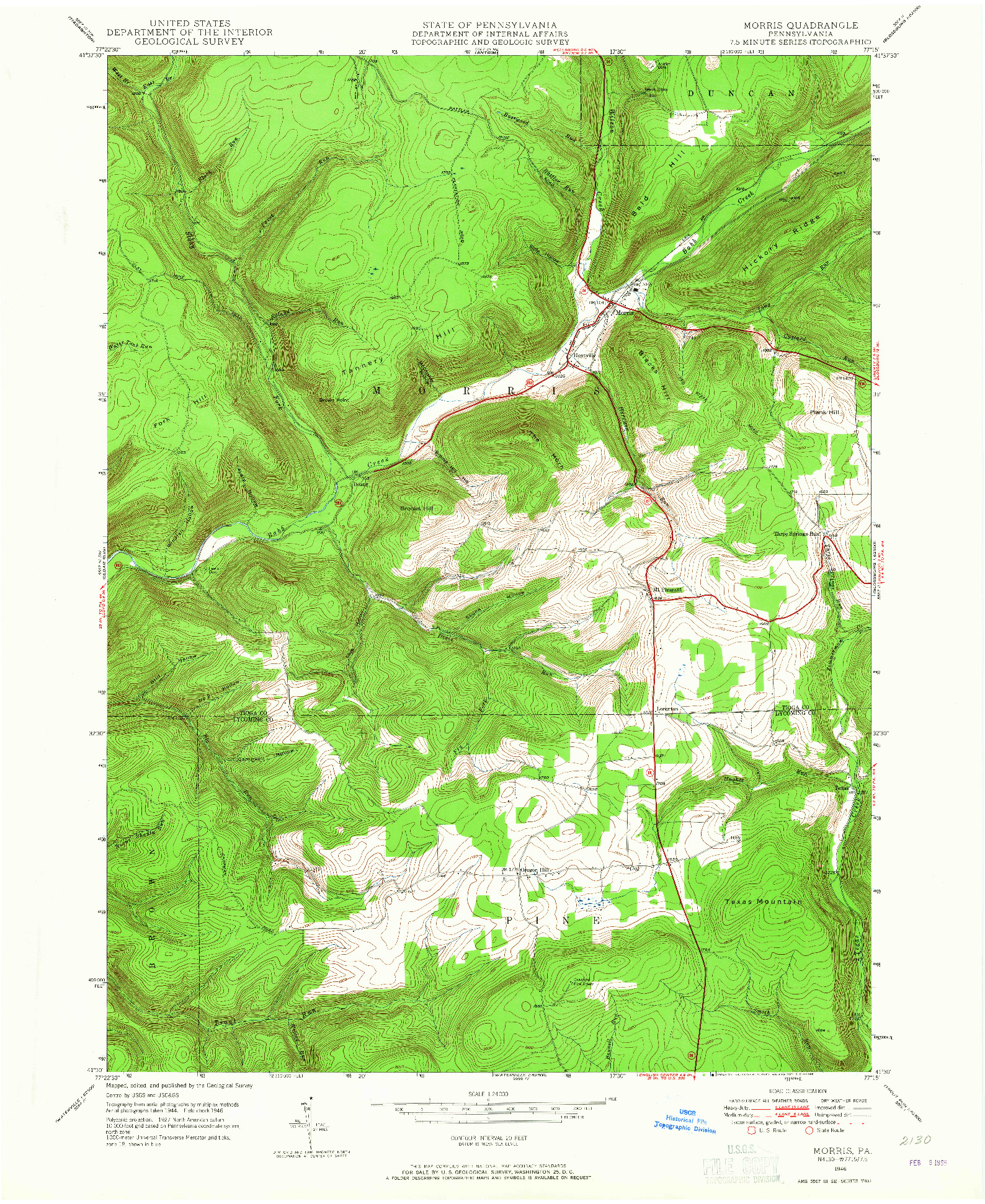 USGS 1:24000-SCALE QUADRANGLE FOR MORRIS, PA 1946