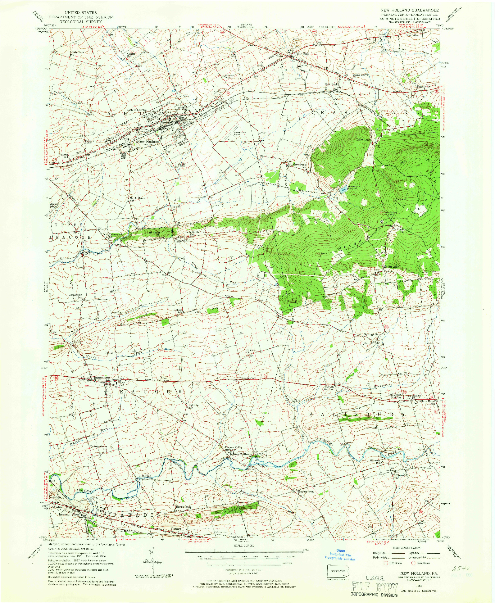 USGS 1:24000-SCALE QUADRANGLE FOR NEW HOLLAND, PA 1956