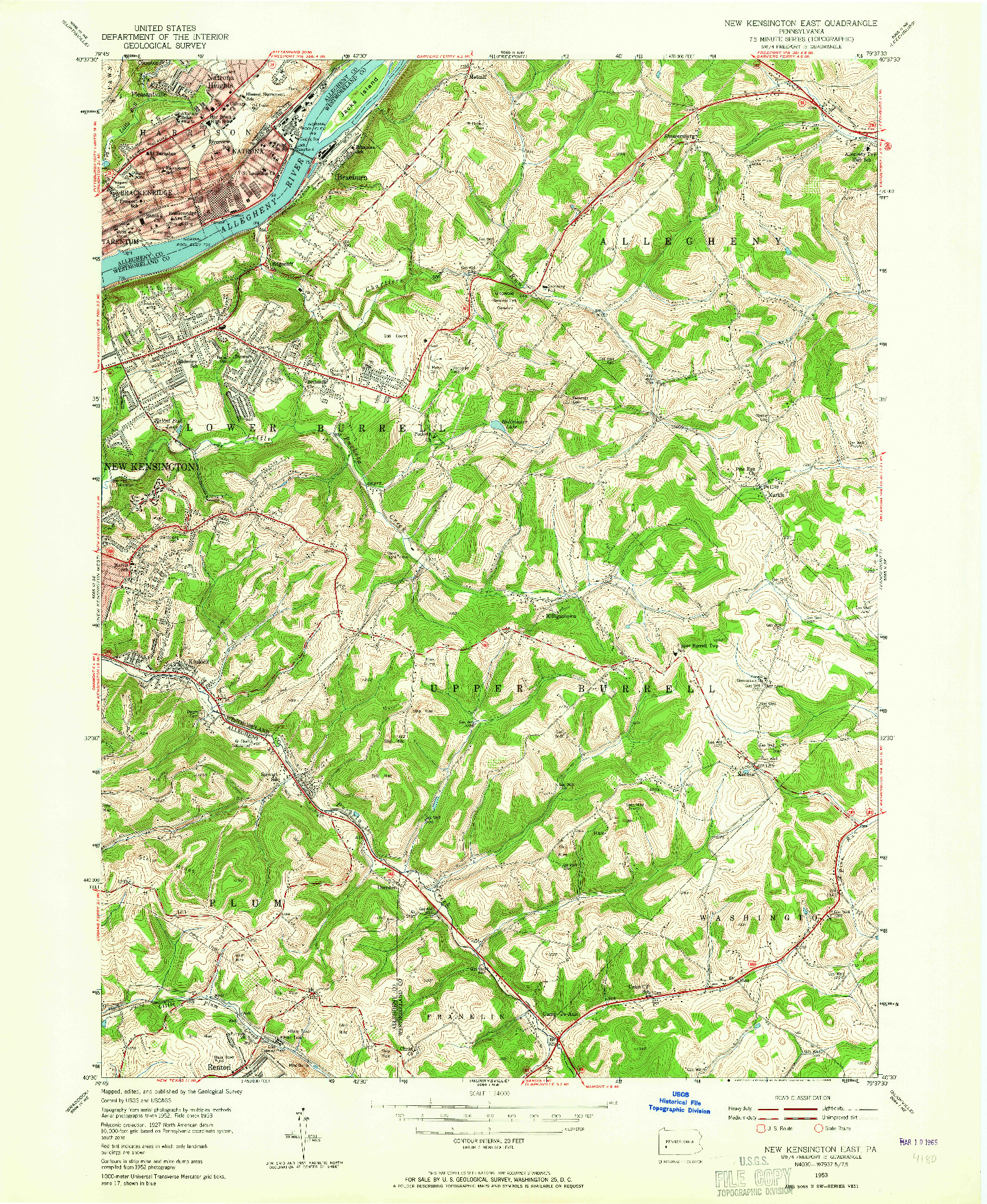 USGS 1:24000-SCALE QUADRANGLE FOR NEW KENSINGTON EAST, PA 1953