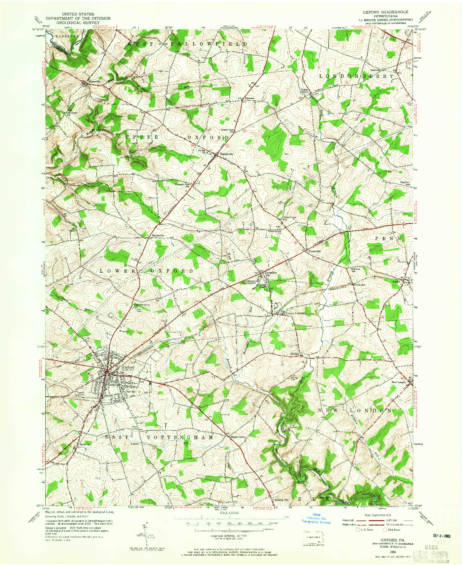 USGS 1:24000-SCALE QUADRANGLE FOR OXFORD, PA 1953