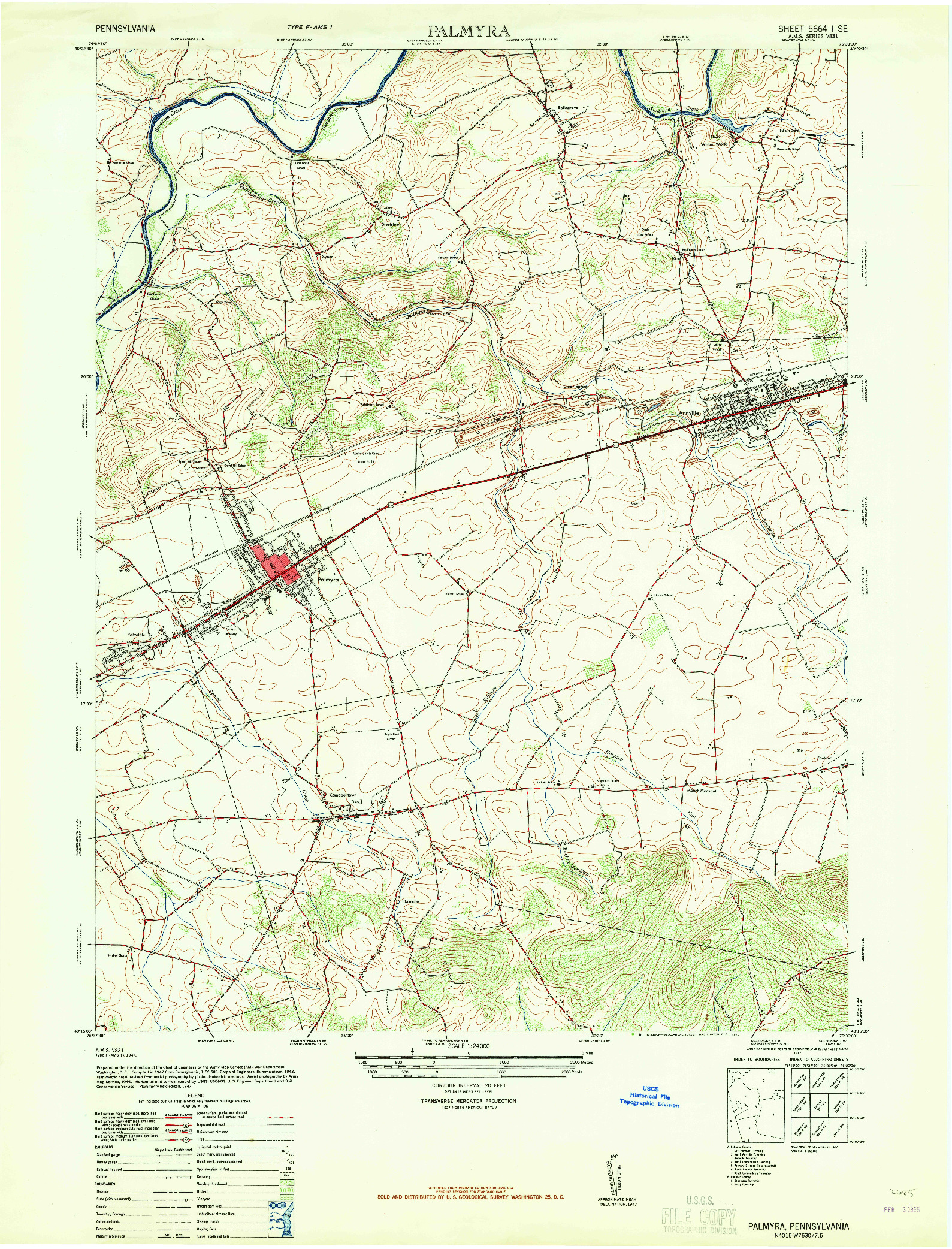USGS 1:24000-SCALE QUADRANGLE FOR PALMYRA, PA 1947