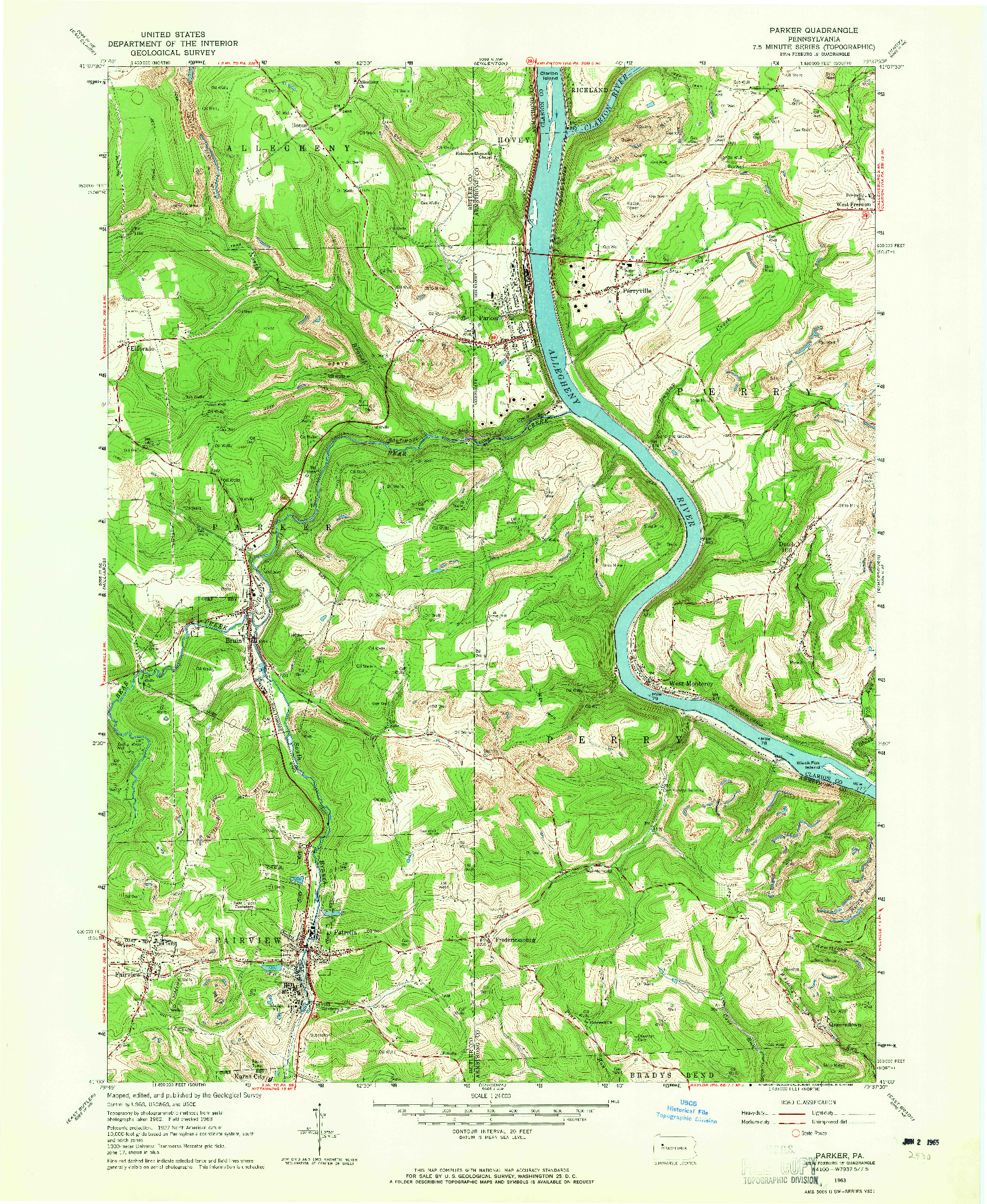 USGS 1:24000-SCALE QUADRANGLE FOR PARKER, PA 1963