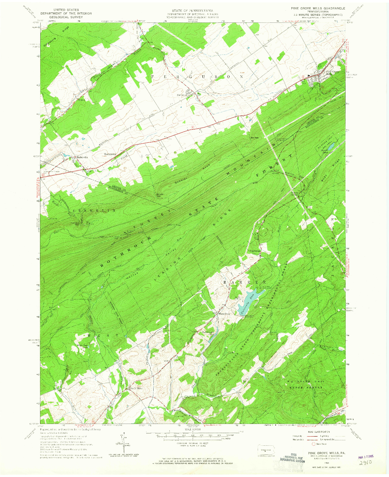 USGS 1:24000-SCALE QUADRANGLE FOR PINE GROVE MILLS, PA 1963