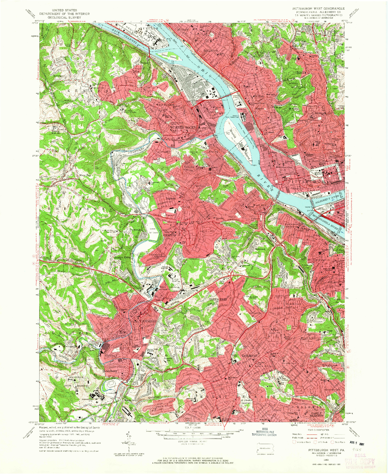 USGS 1:24000-SCALE QUADRANGLE FOR PITTSBURGH WEST, PA 1960