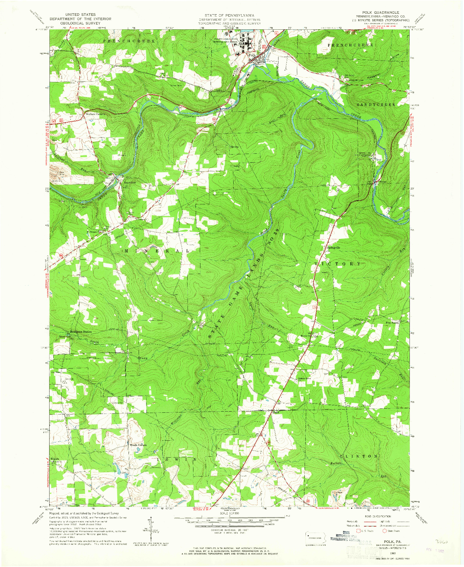 USGS 1:24000-SCALE QUADRANGLE FOR POLK, PA 1963