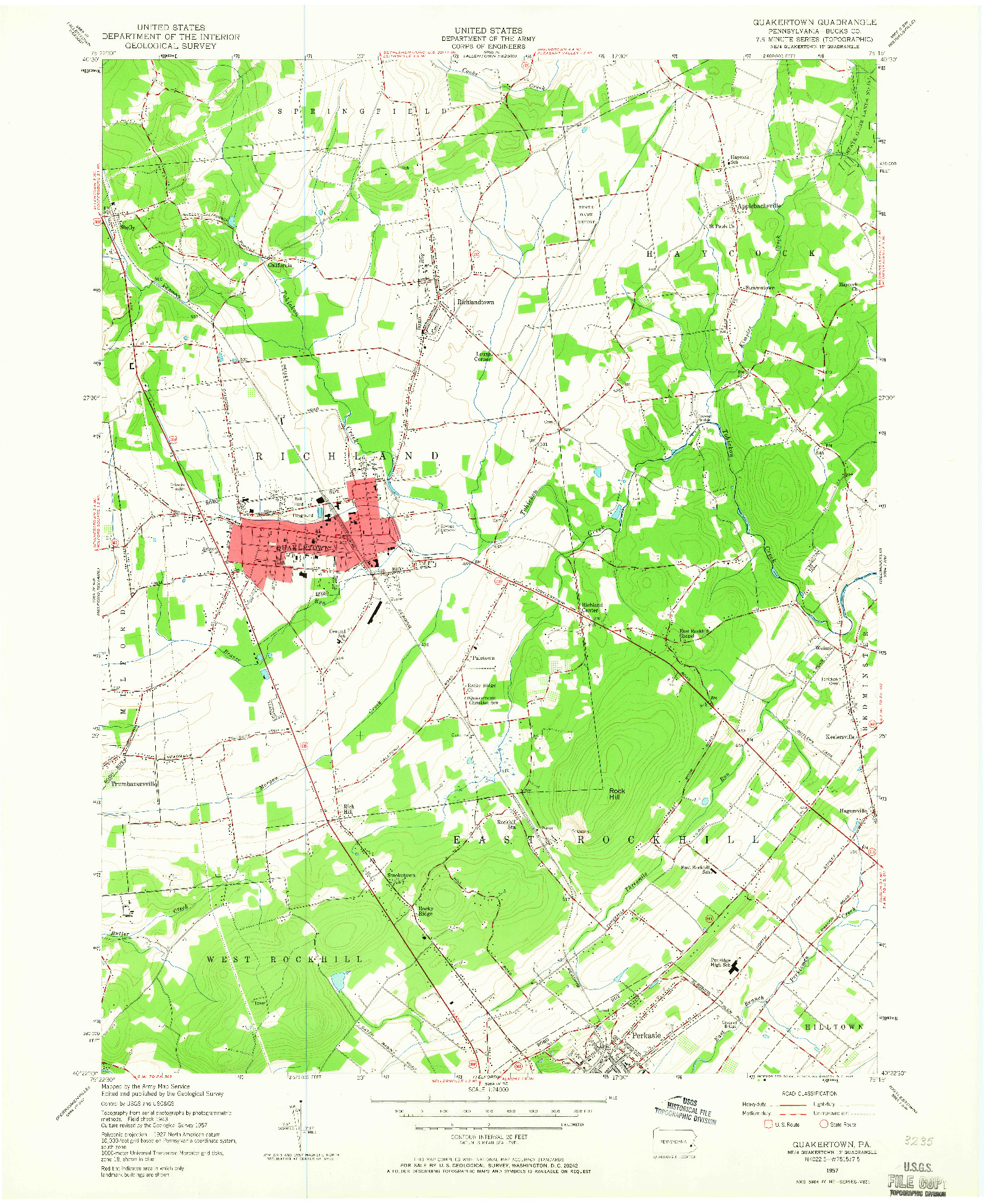 USGS 1:24000-SCALE QUADRANGLE FOR QUAKERTOWN, PA 1957