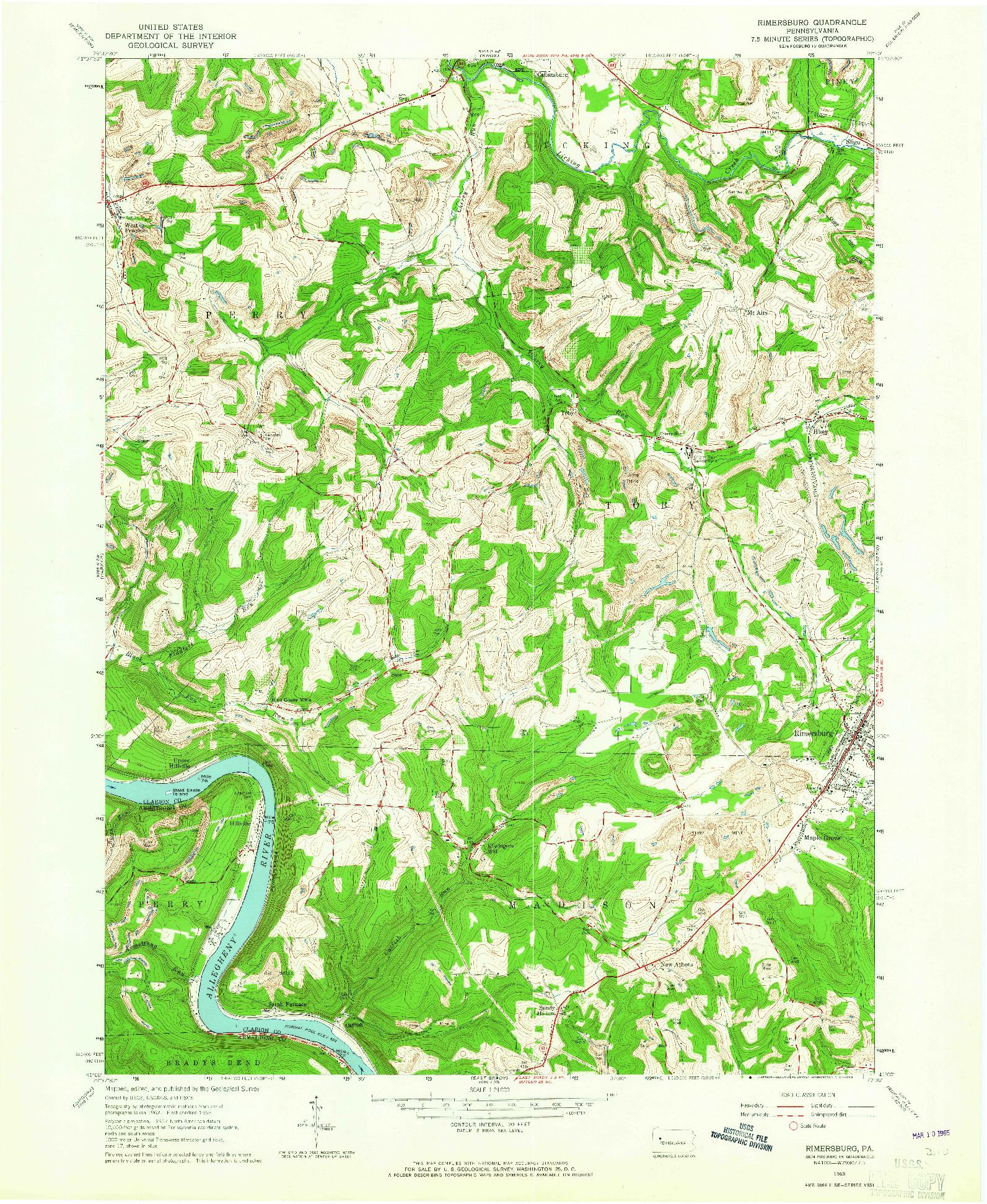 USGS 1:24000-SCALE QUADRANGLE FOR RIMERSBURG, PA 1963