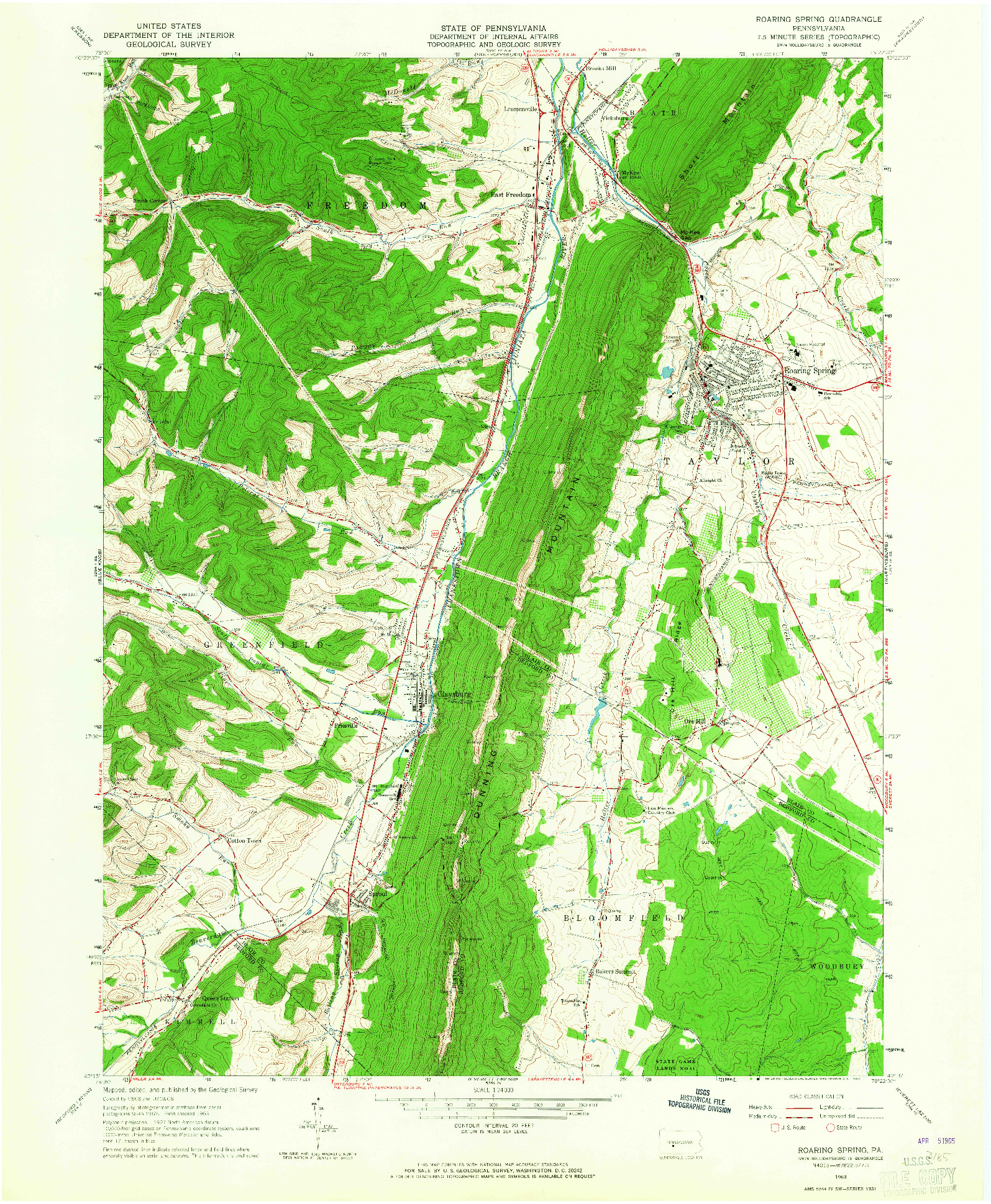 USGS 1:24000-SCALE QUADRANGLE FOR ROARING SPRING, PA 1963