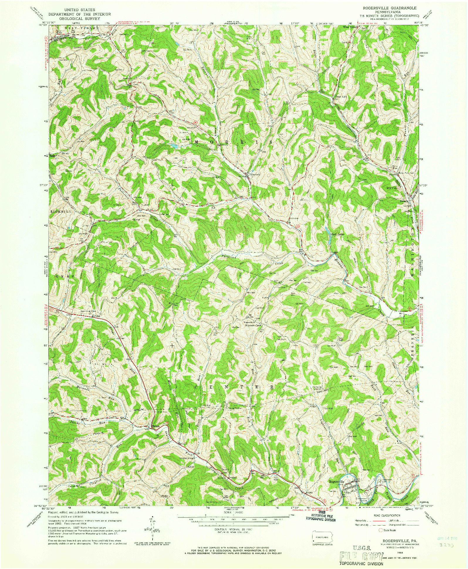 USGS 1:24000-SCALE QUADRANGLE FOR ROGERSVILLE, PA 1964