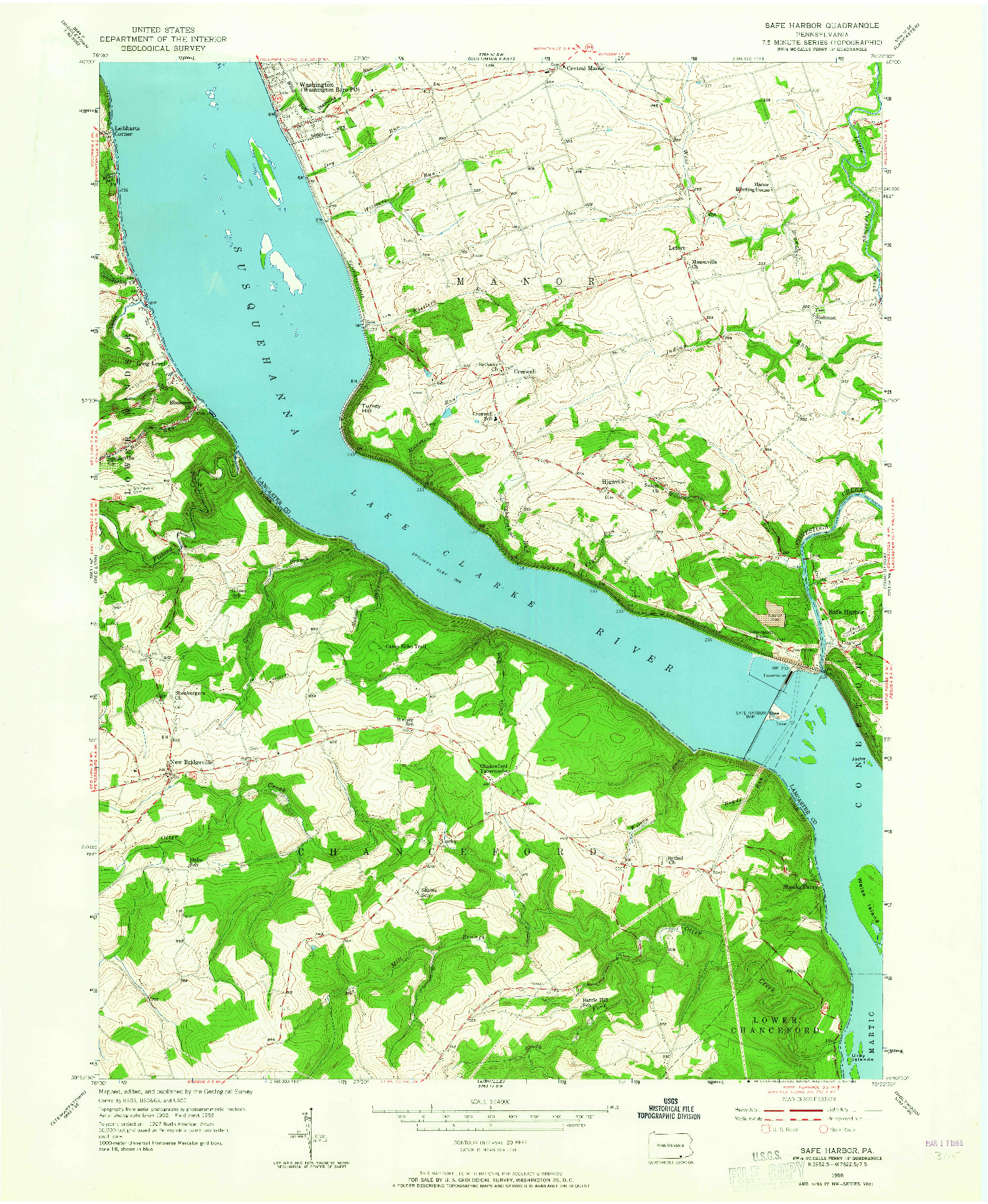 USGS 1:24000-SCALE QUADRANGLE FOR SAFE HARBOR, PA 1955