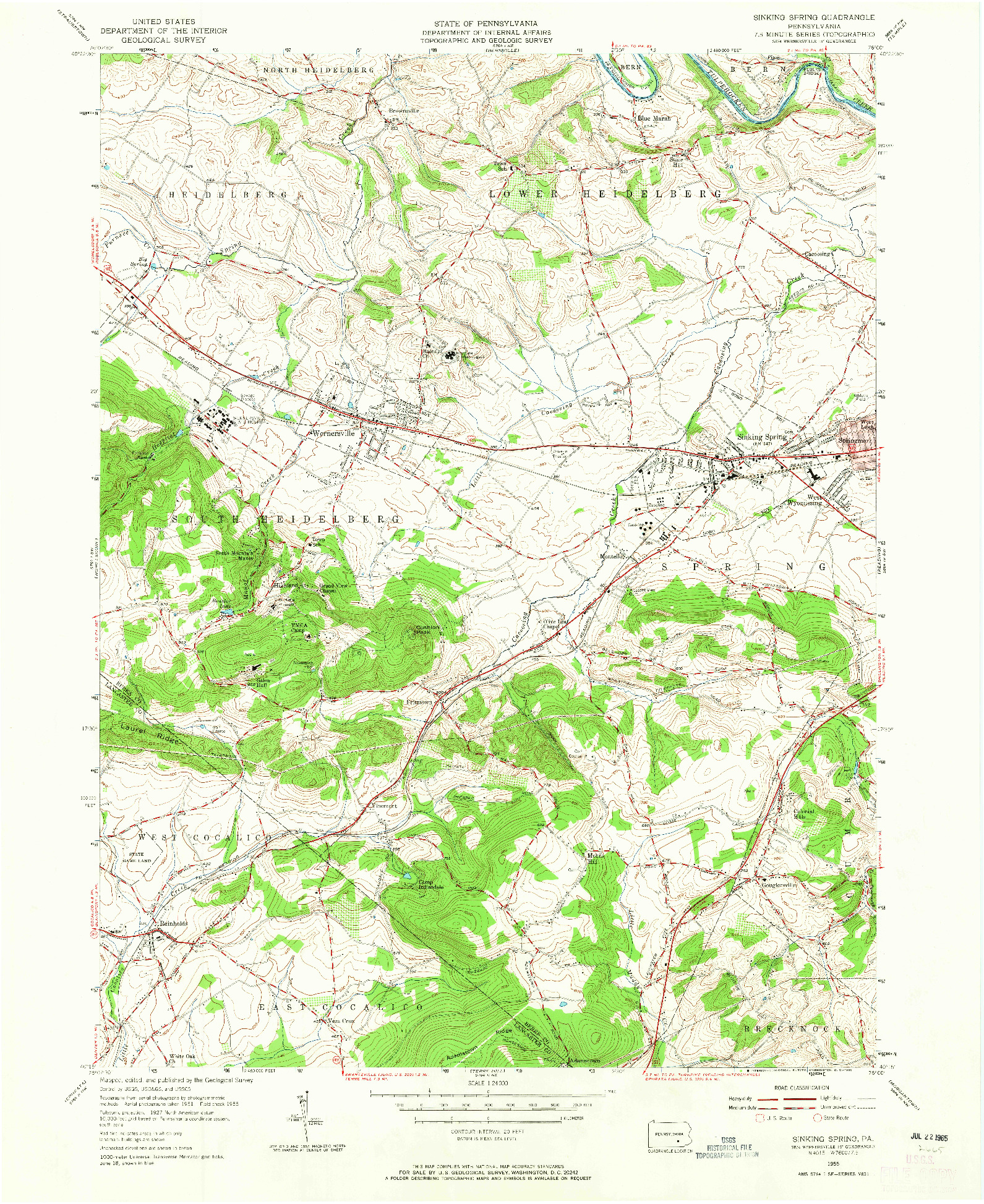 USGS 1:24000-SCALE QUADRANGLE FOR SINKING SPRING, PA 1955