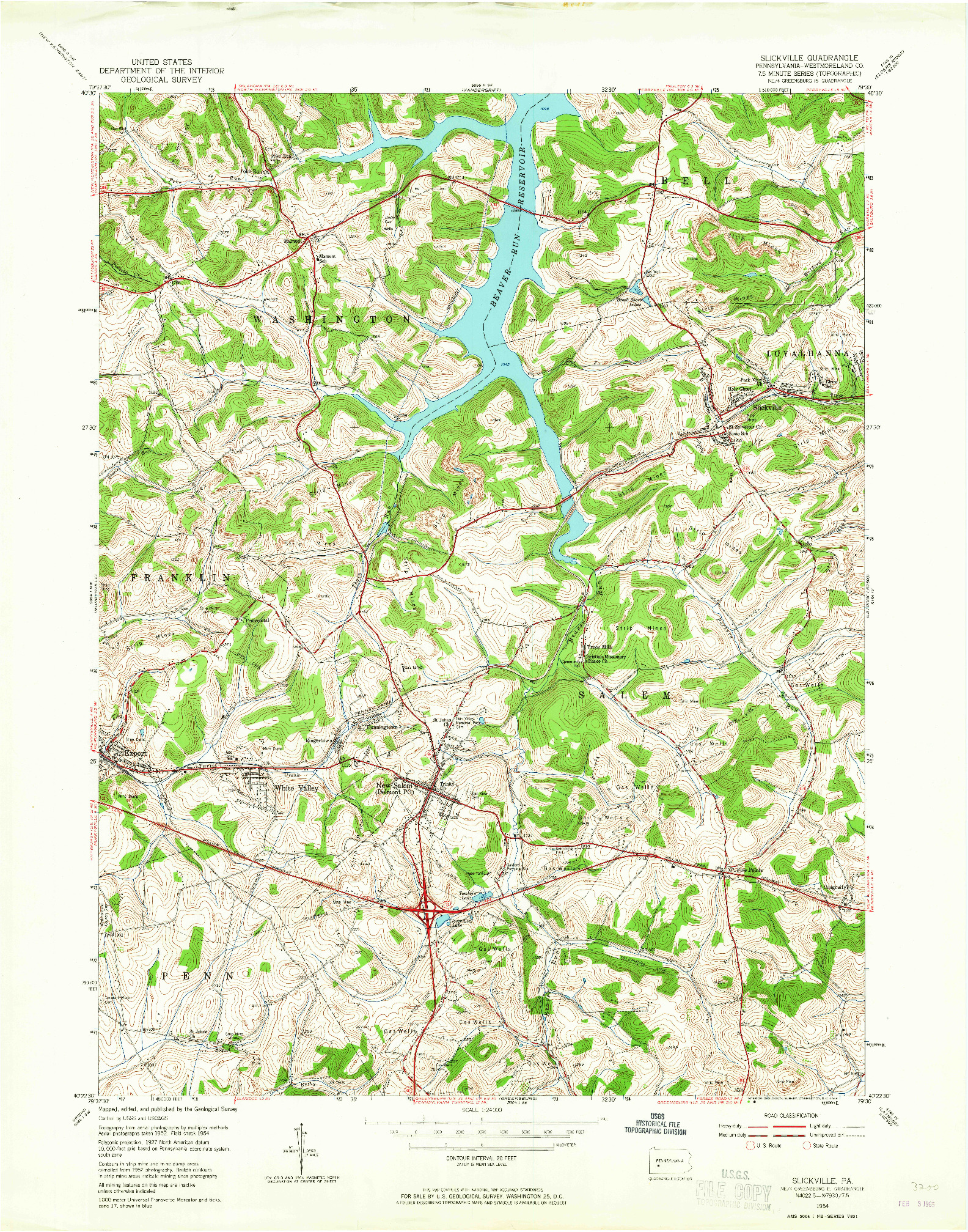 USGS 1:24000-SCALE QUADRANGLE FOR SLICKVILLE, PA 1954