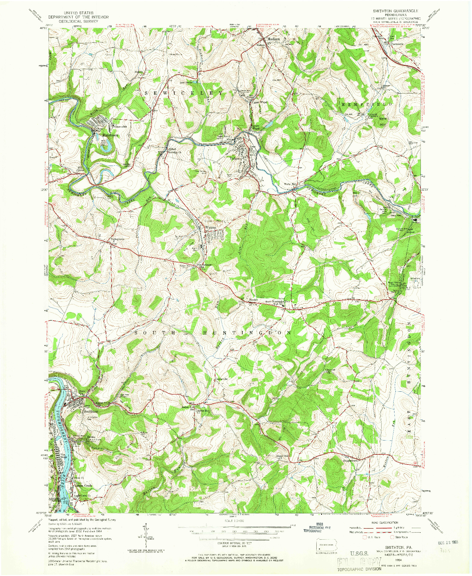 USGS 1:24000-SCALE QUADRANGLE FOR SMITHTON, PA 1954
