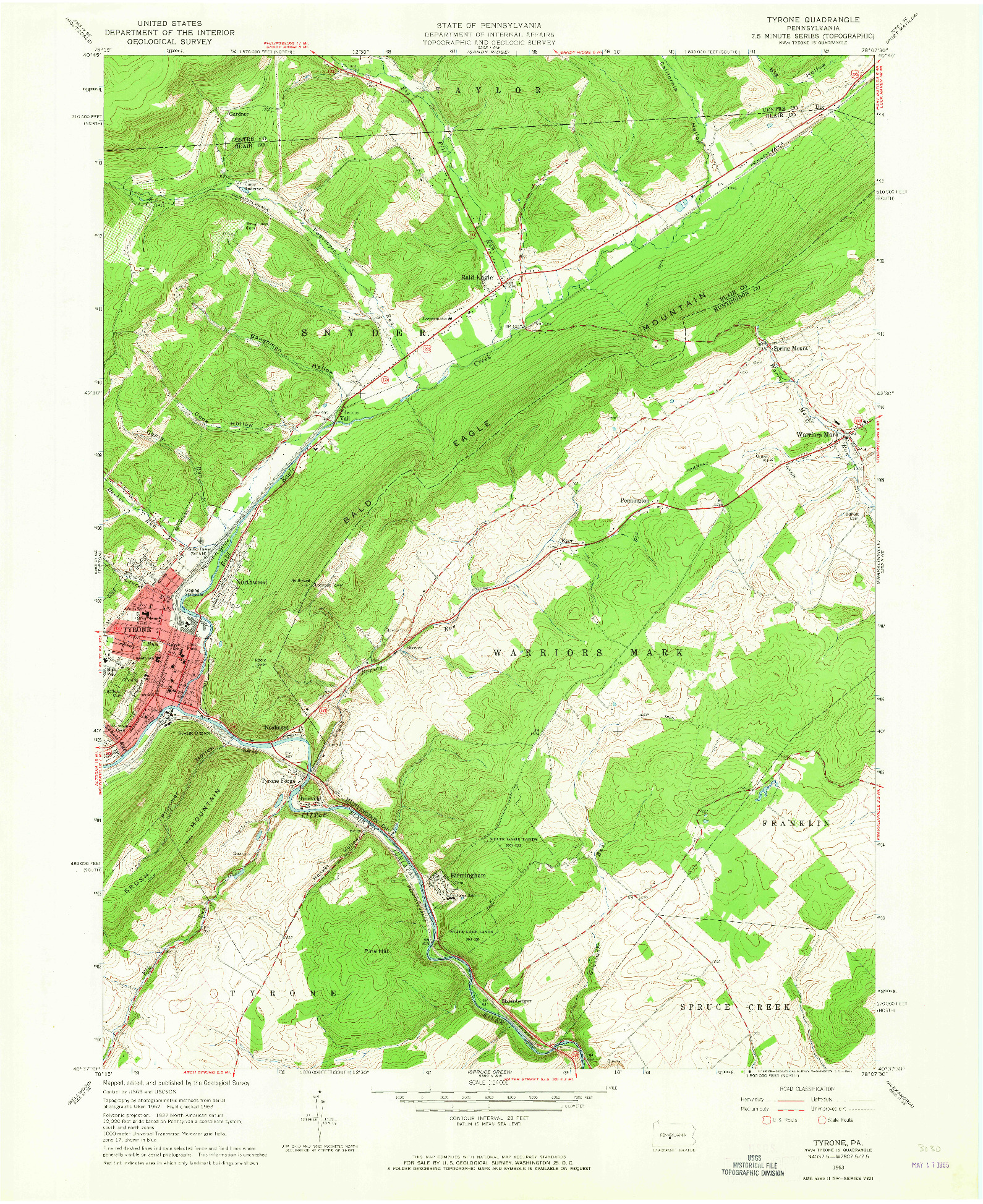 USGS 1:24000-SCALE QUADRANGLE FOR TYRONE, PA 1963