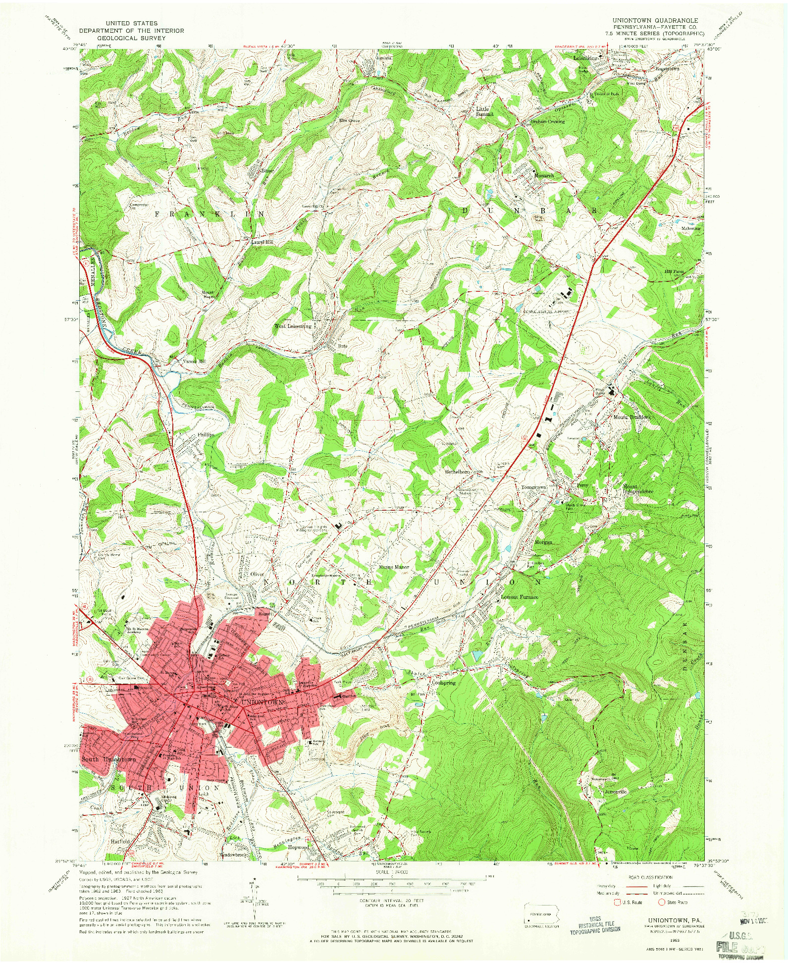 USGS 1:24000-SCALE QUADRANGLE FOR UNIONTOWN, PA 1963