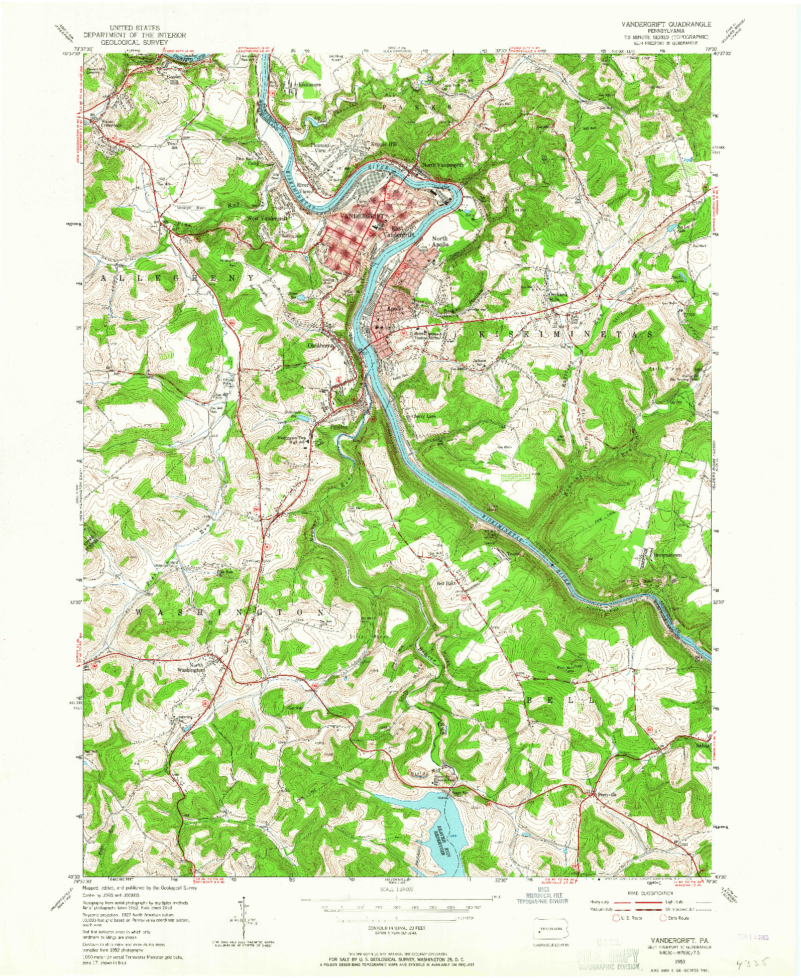 USGS 1:24000-SCALE QUADRANGLE FOR VANDERGRIFT, PA 1953