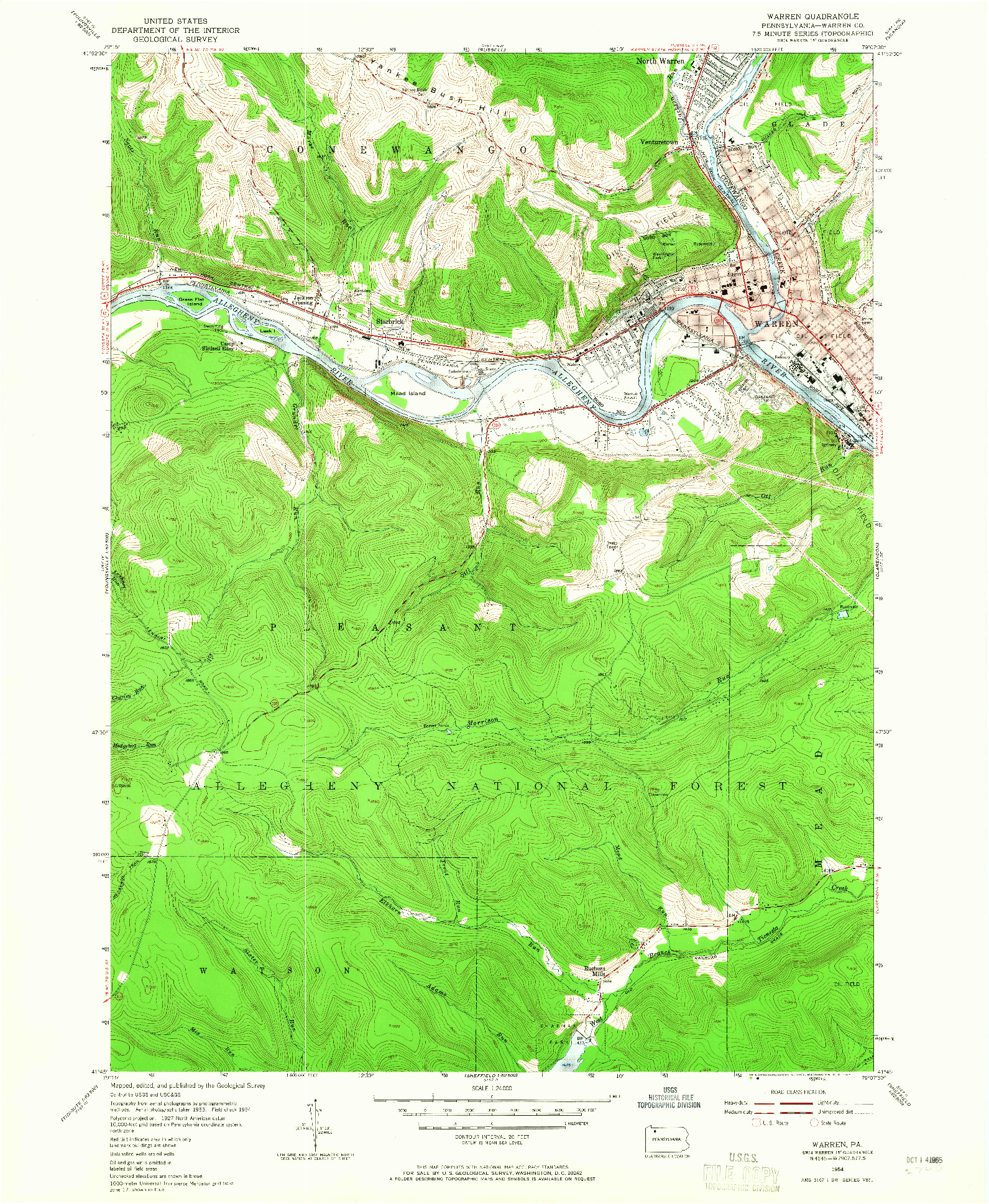 USGS 1:24000-SCALE QUADRANGLE FOR WARREN, PA 1954