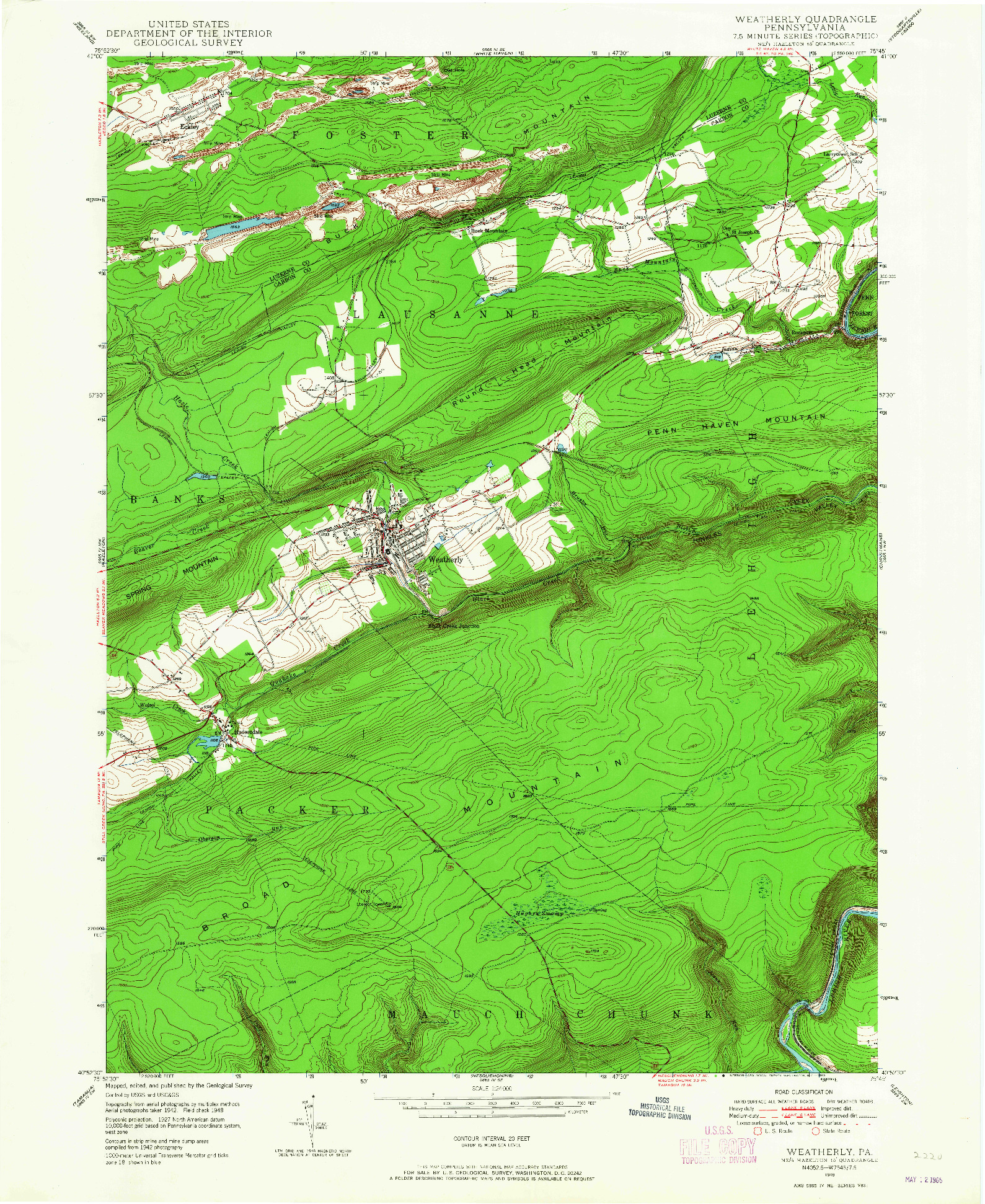 USGS 1:24000-SCALE QUADRANGLE FOR WEATHERLY, PA 1948