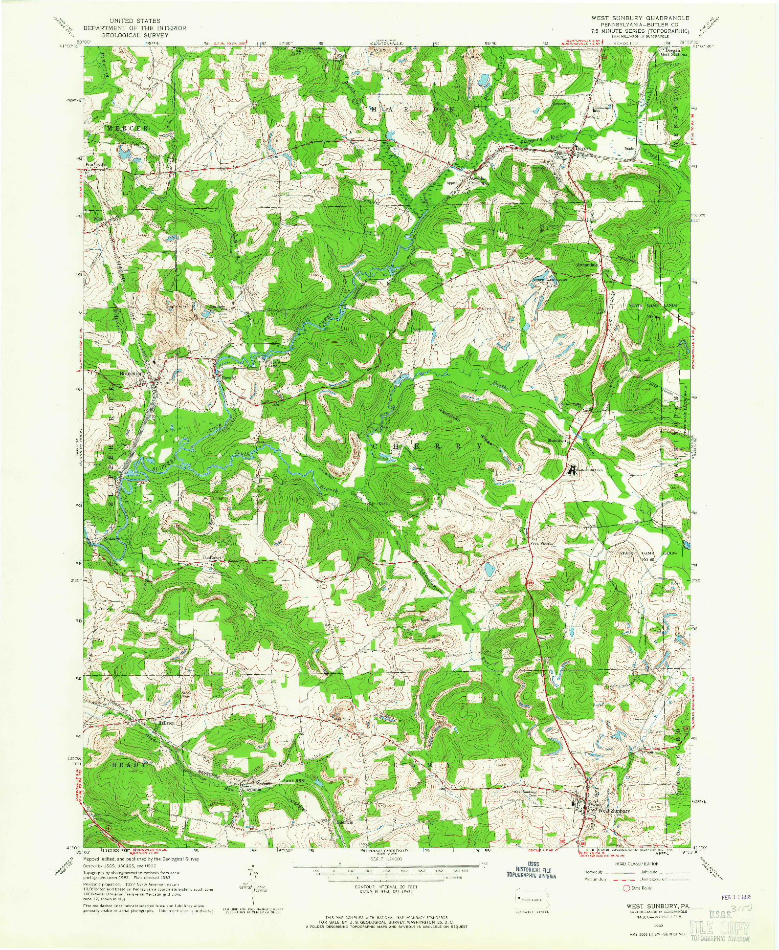 USGS 1:24000-SCALE QUADRANGLE FOR WEST SUNBURY, PA 1963