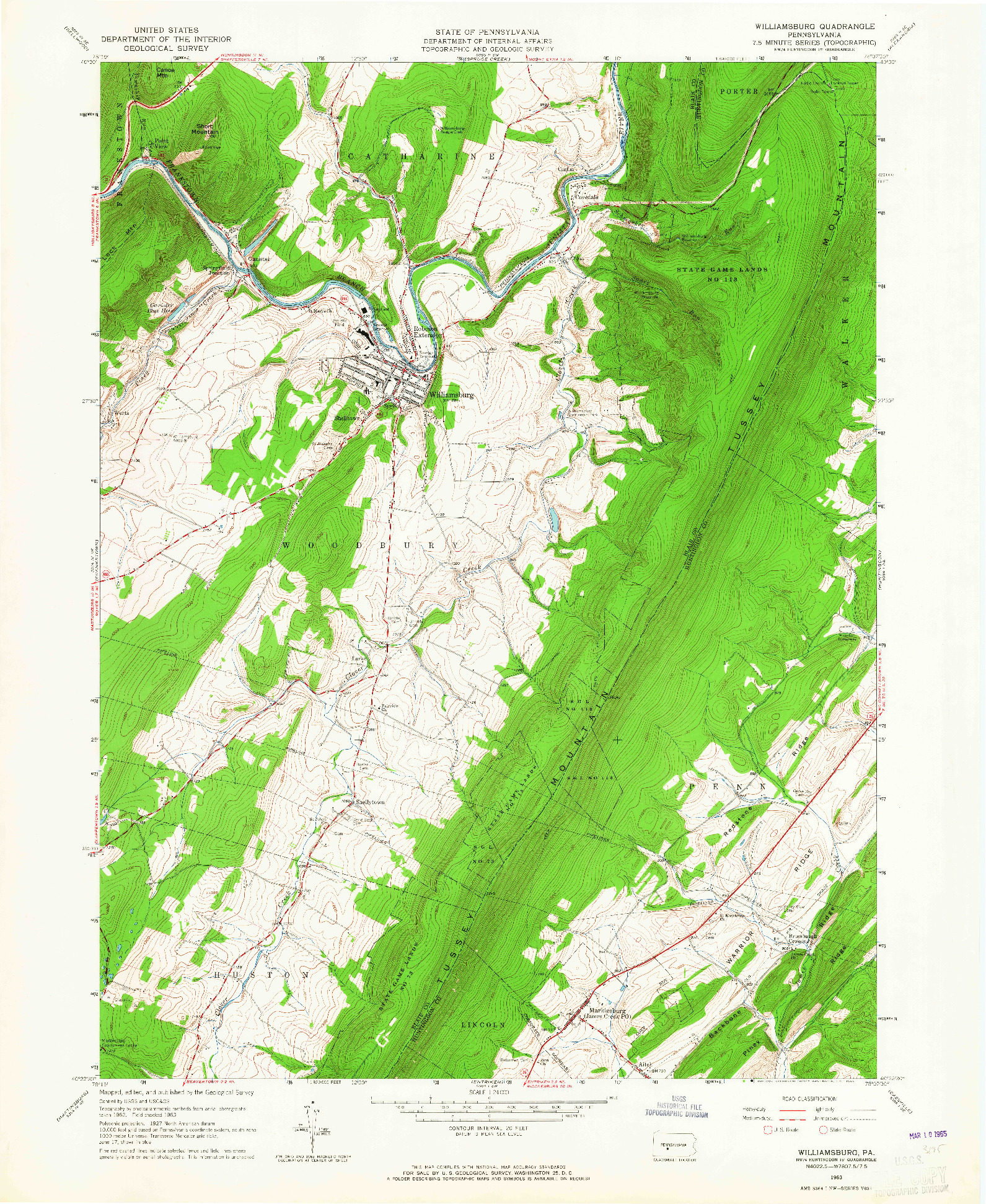 USGS 1:24000-SCALE QUADRANGLE FOR WILLIAMSBURG, PA 1963