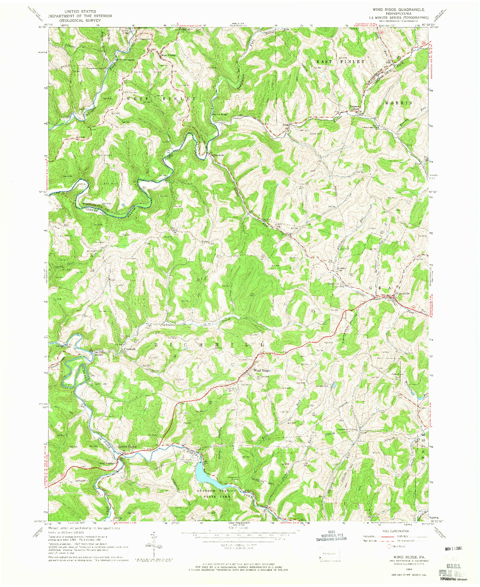 USGS 1:24000-SCALE QUADRANGLE FOR WIND RIDGE, PA 1964