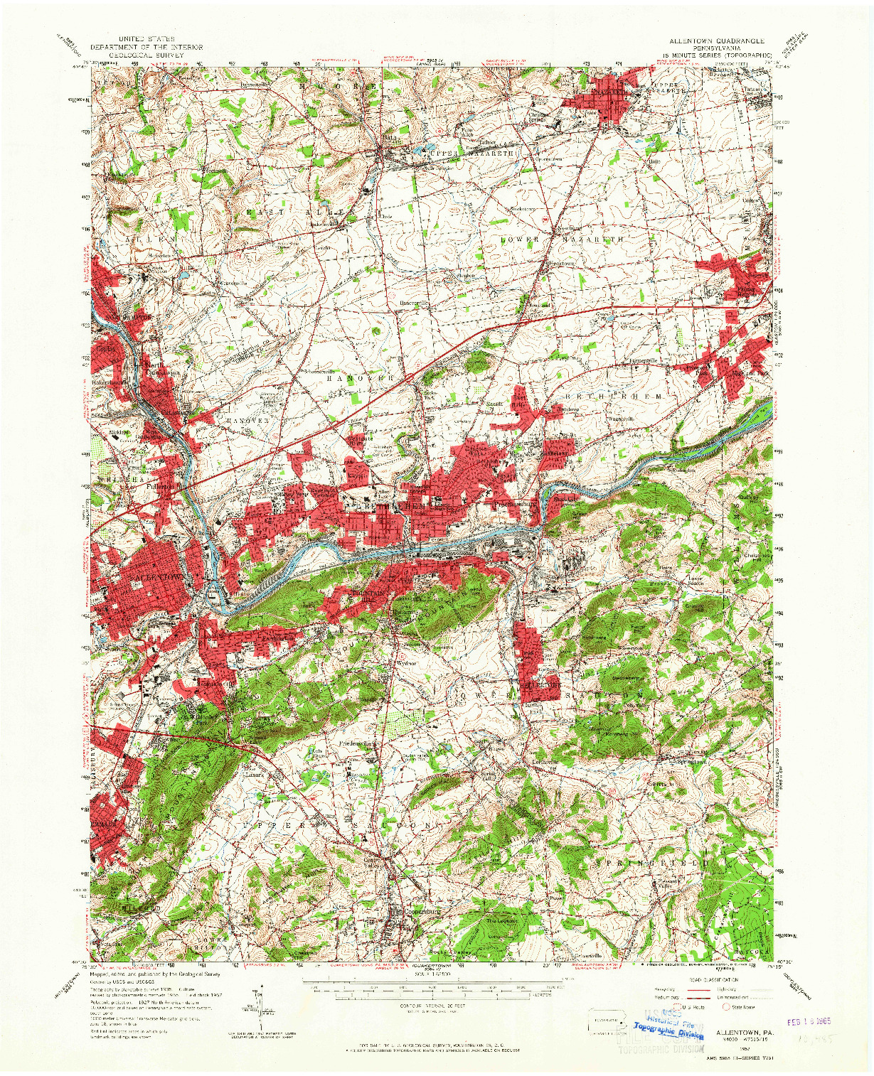 USGS 1:62500-SCALE QUADRANGLE FOR ALLENTOWN, PA 1957