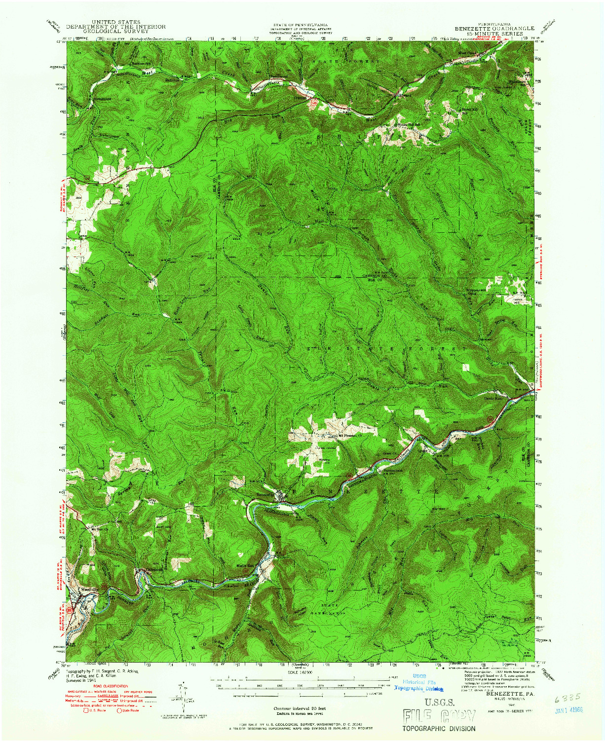 USGS 1:62500-SCALE QUADRANGLE FOR BENEZETTE, PA 1941