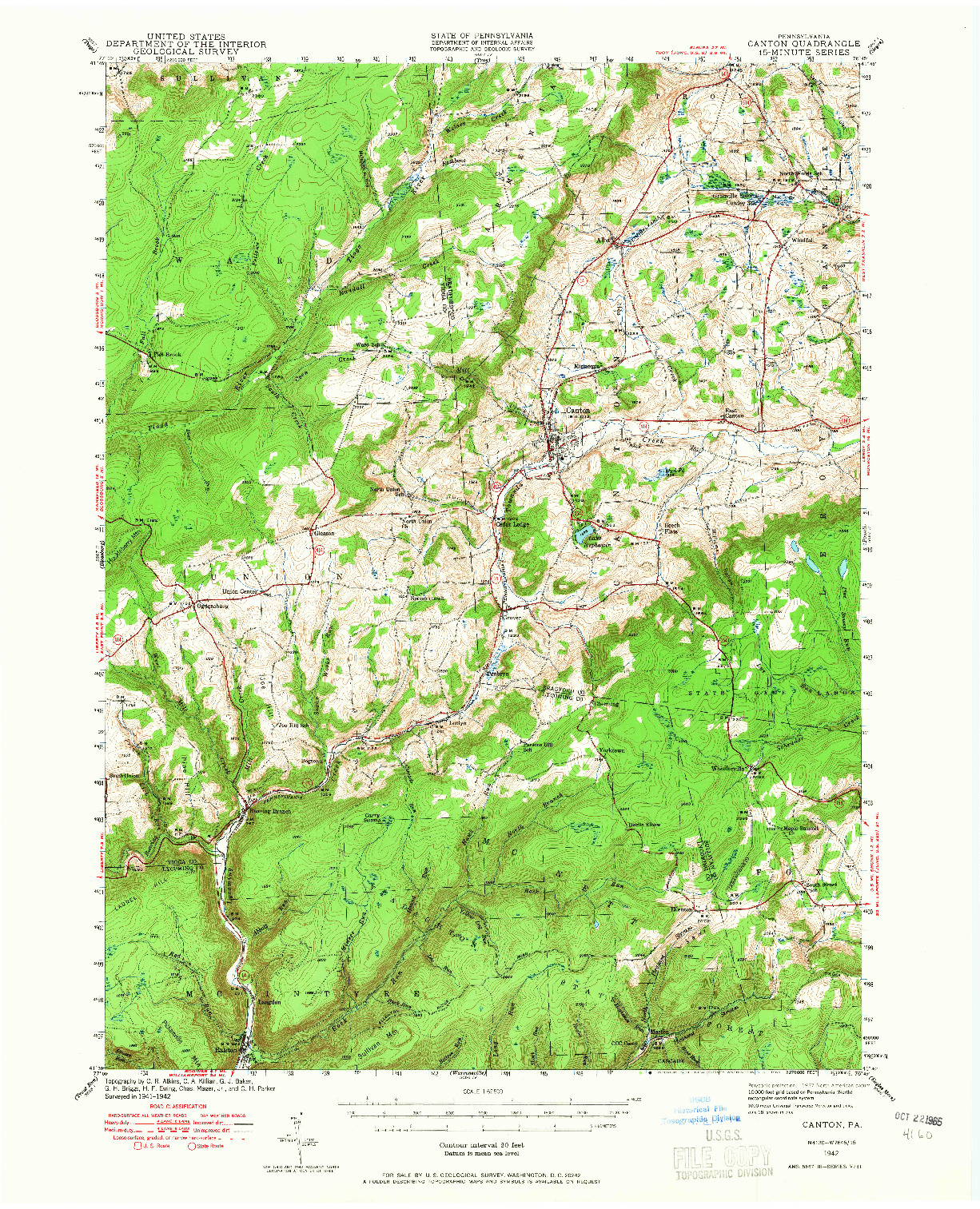 USGS 1:62500-SCALE QUADRANGLE FOR CANTON, PA 1942