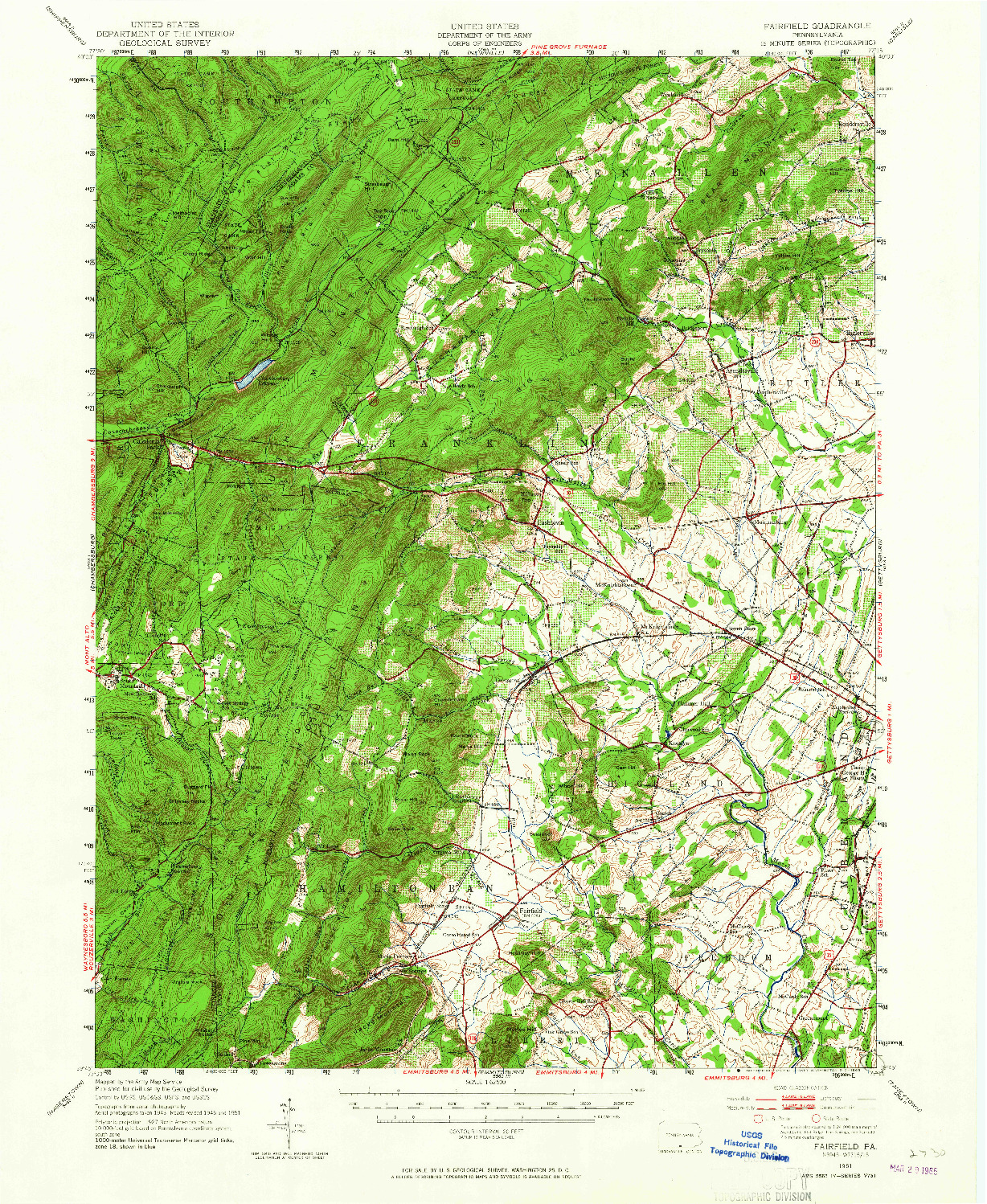 USGS 1:62500-SCALE QUADRANGLE FOR FAIRFIELD, PA 1951