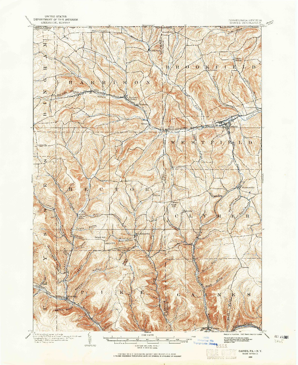 USGS 1:62500-SCALE QUADRANGLE FOR GAINES, PA 1899