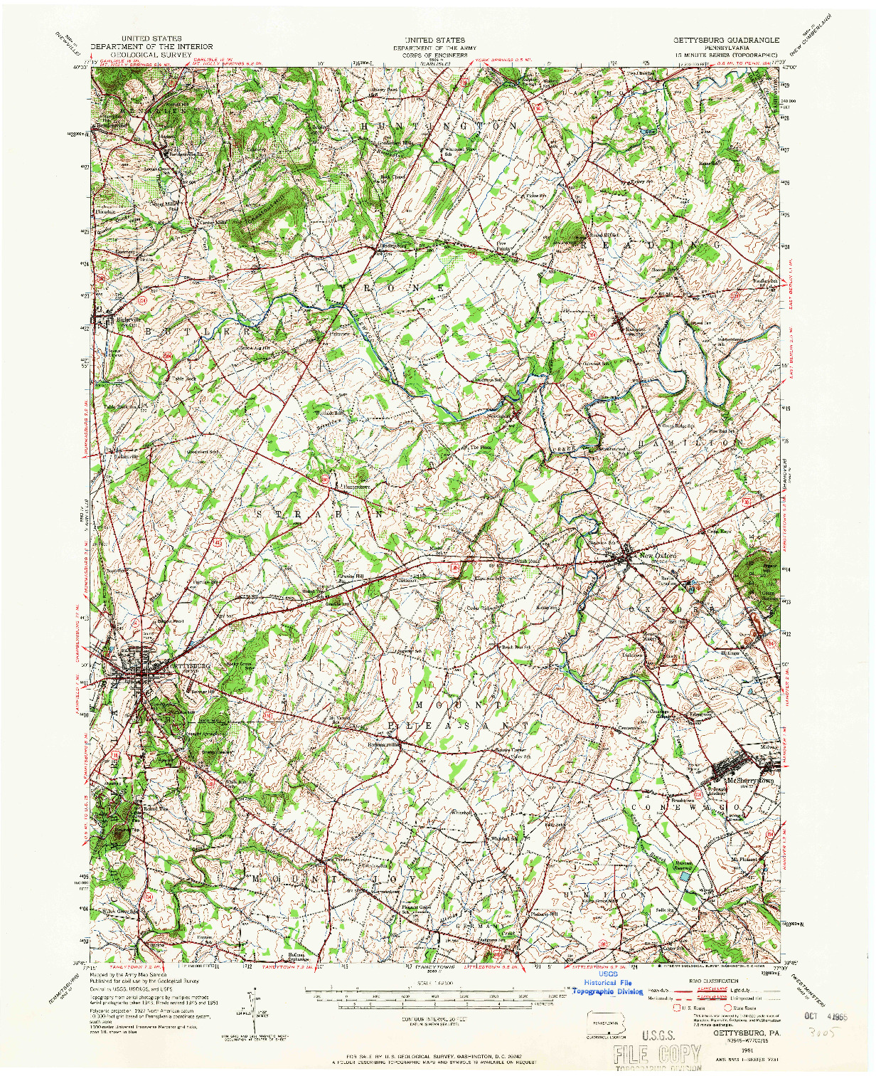 USGS 1:62500-SCALE QUADRANGLE FOR GETTYSBURG, PA 1951