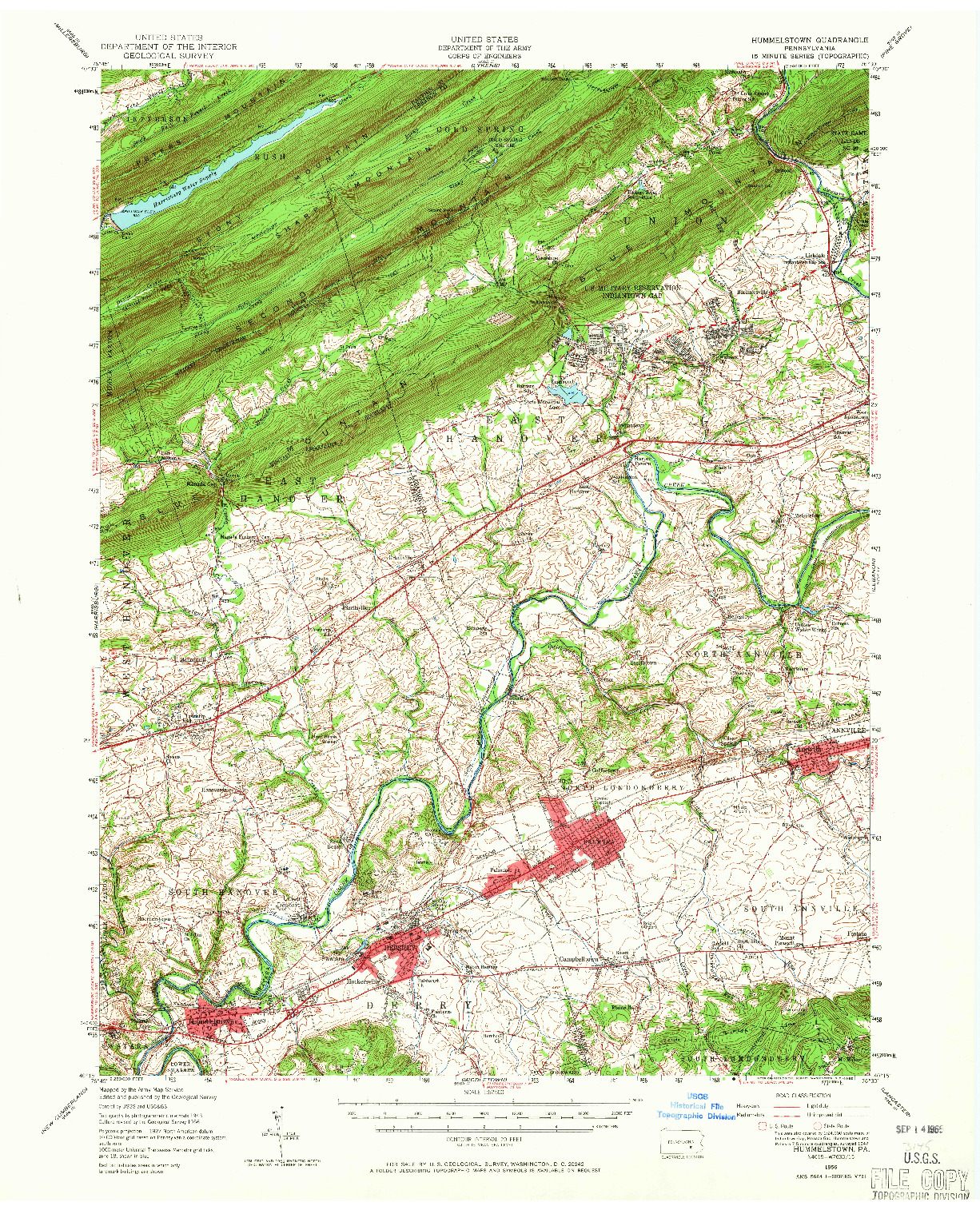 USGS 1:62500-SCALE QUADRANGLE FOR HUMMELSTOWN, PA 1956