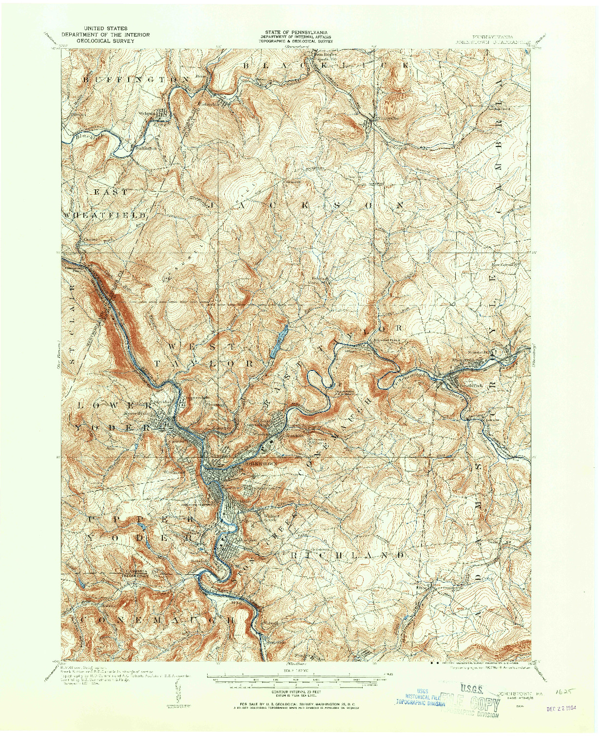 USGS 1:62500-SCALE QUADRANGLE FOR JOHNSTOWN, PA 1904