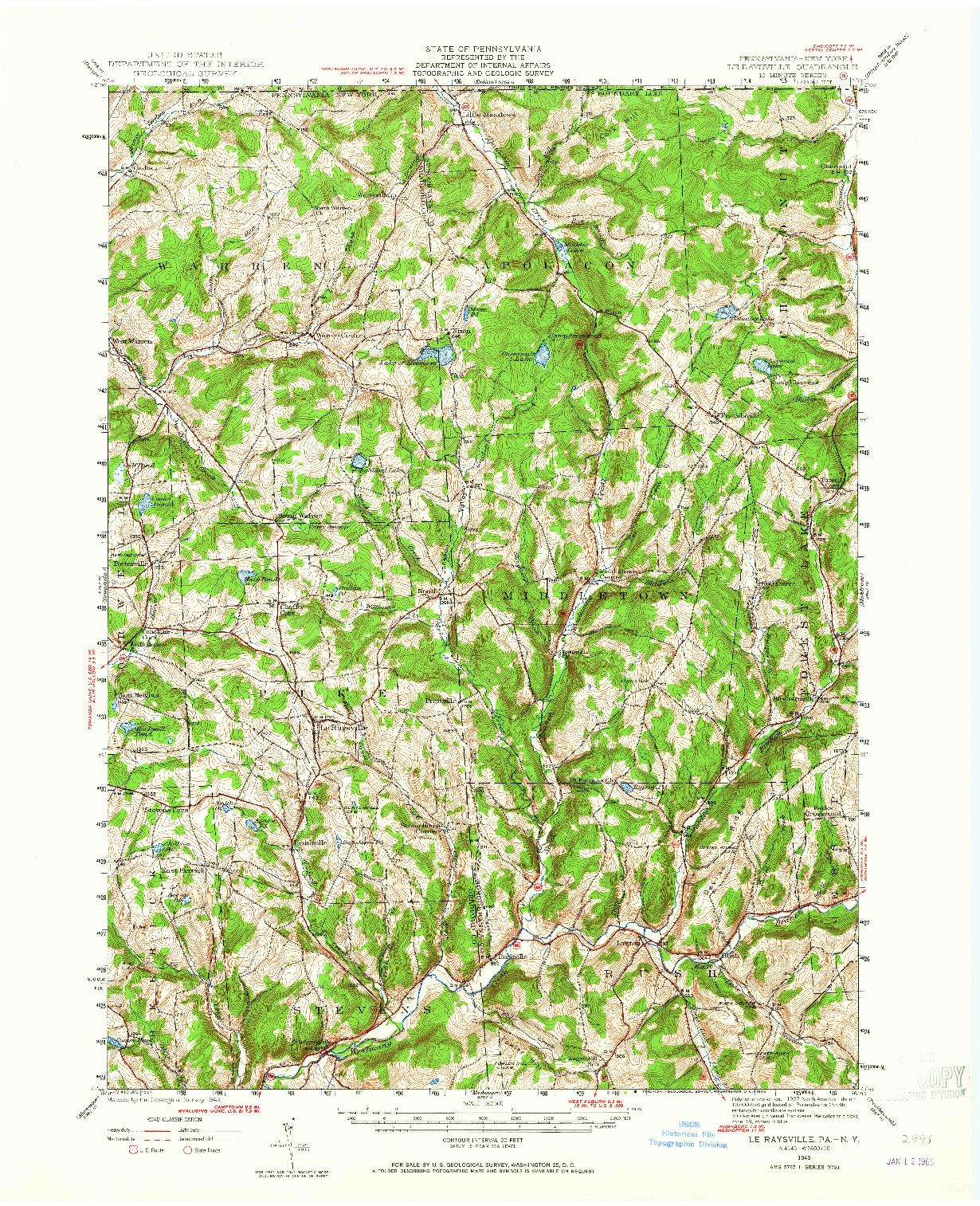 USGS 1:62500-SCALE QUADRANGLE FOR LE RAYSVILLE, PA 1943