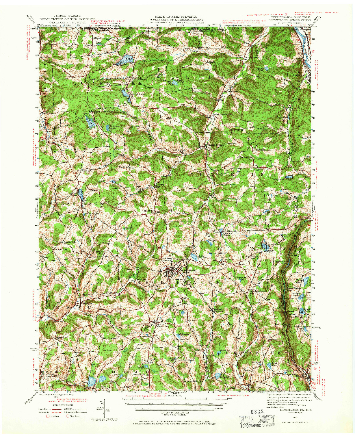 USGS 1:62500-SCALE QUADRANGLE FOR MONTROSE, PA 1943