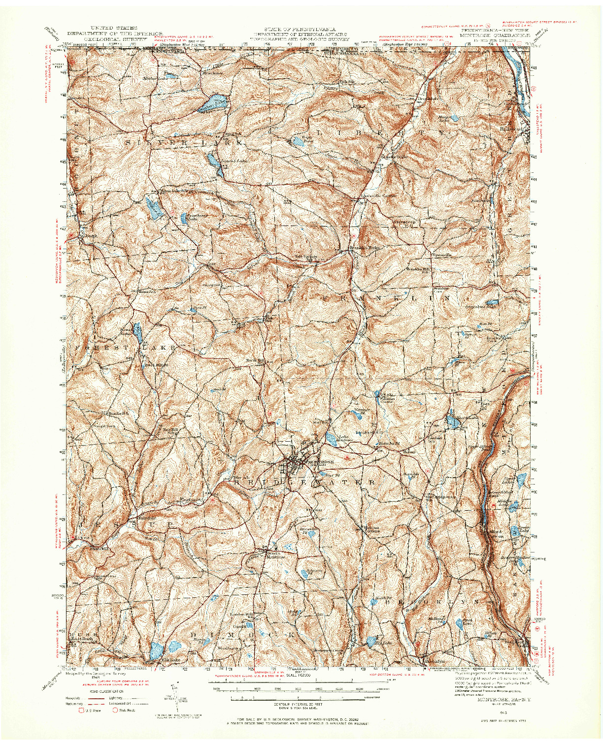 USGS 1:62500-SCALE QUADRANGLE FOR MONTROSE, PA 1943