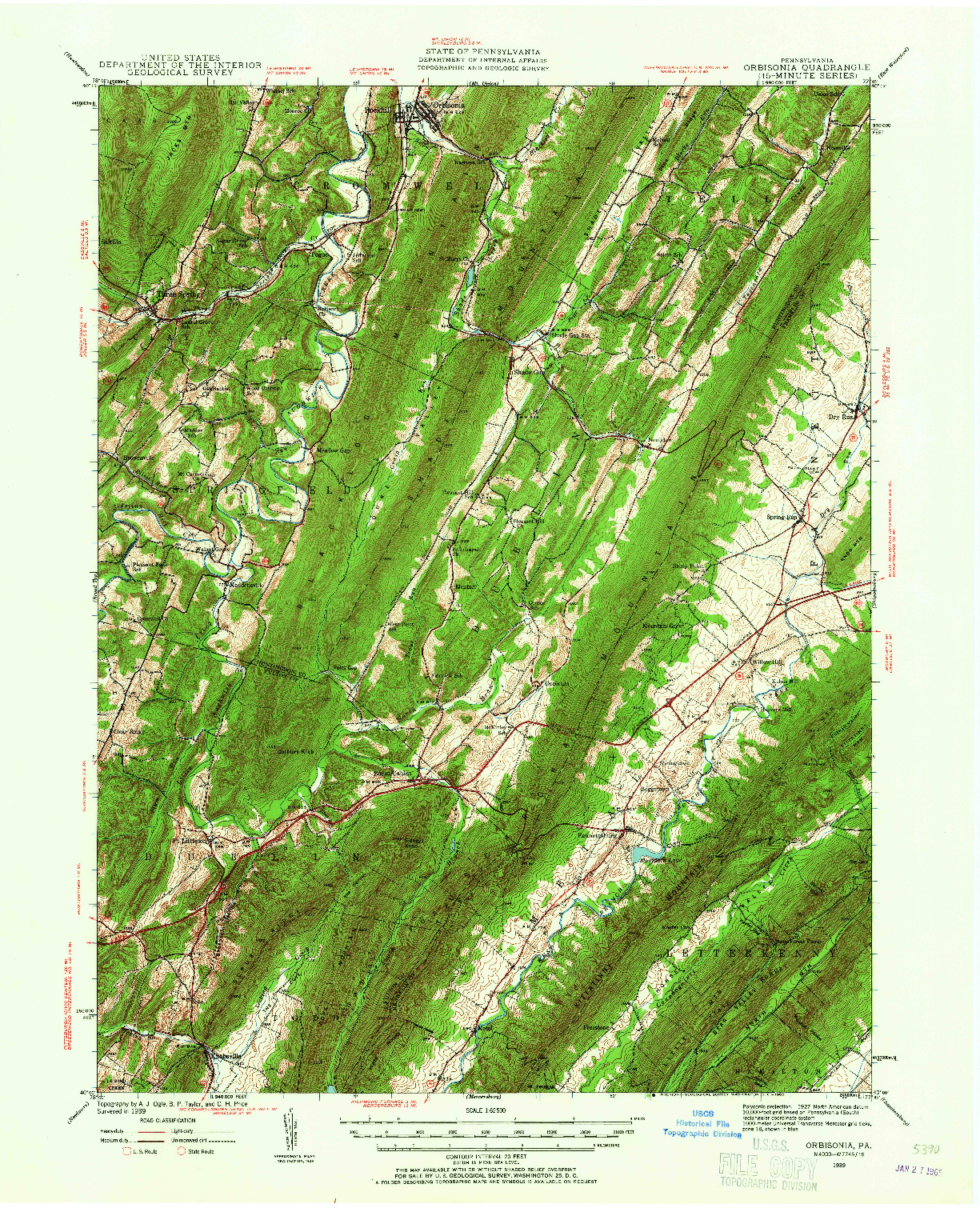 USGS 1:62500-SCALE QUADRANGLE FOR ORBISONIA, PA 1939