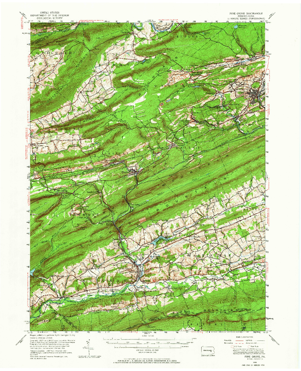 USGS 1:62500-SCALE QUADRANGLE FOR PINE GROVE, PA 1955